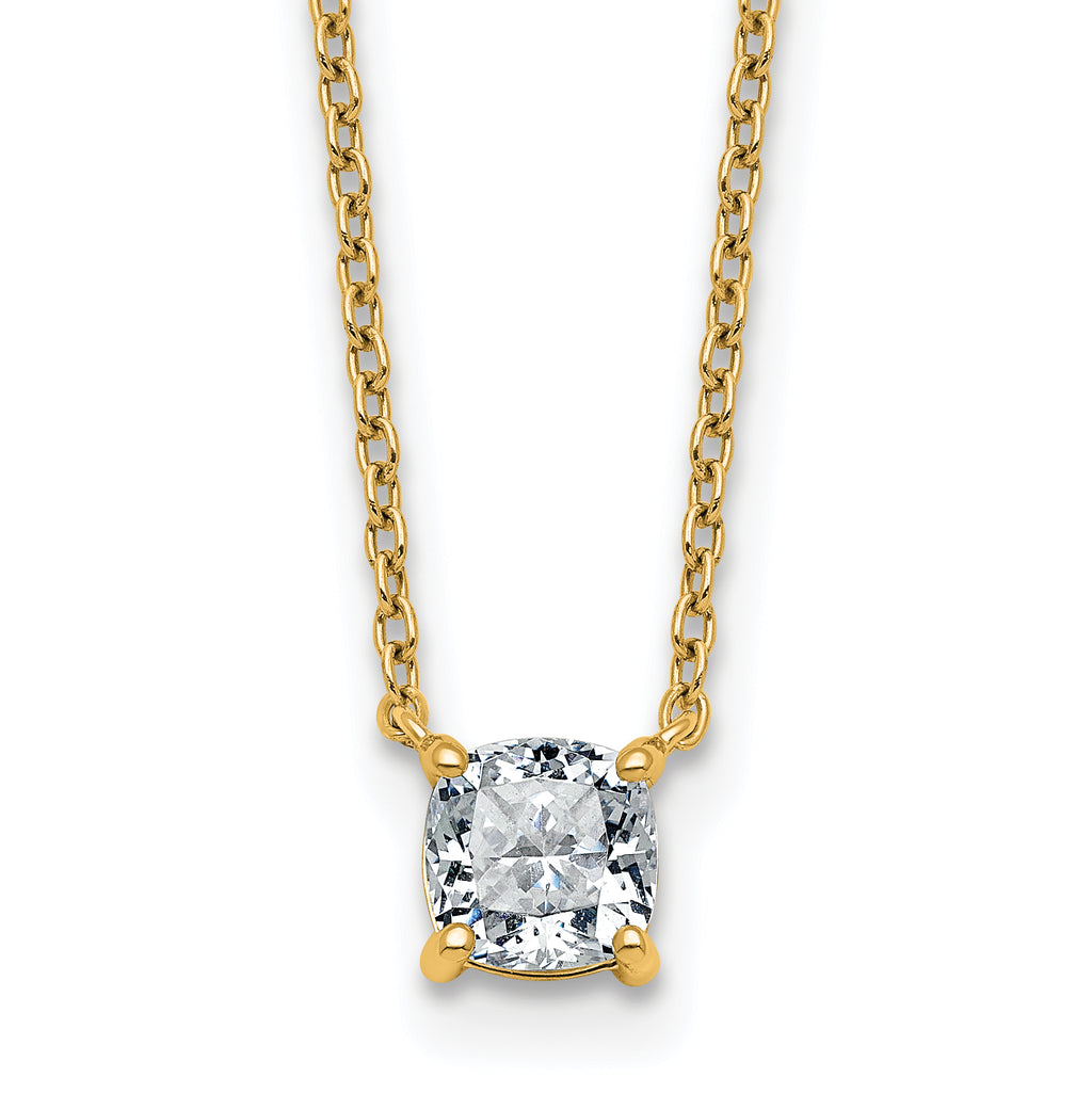 14k 3/4 carat Lab Grown Diamond VS+ F+ Cushion Complete 18 inch Four Prong Pendant Necklace