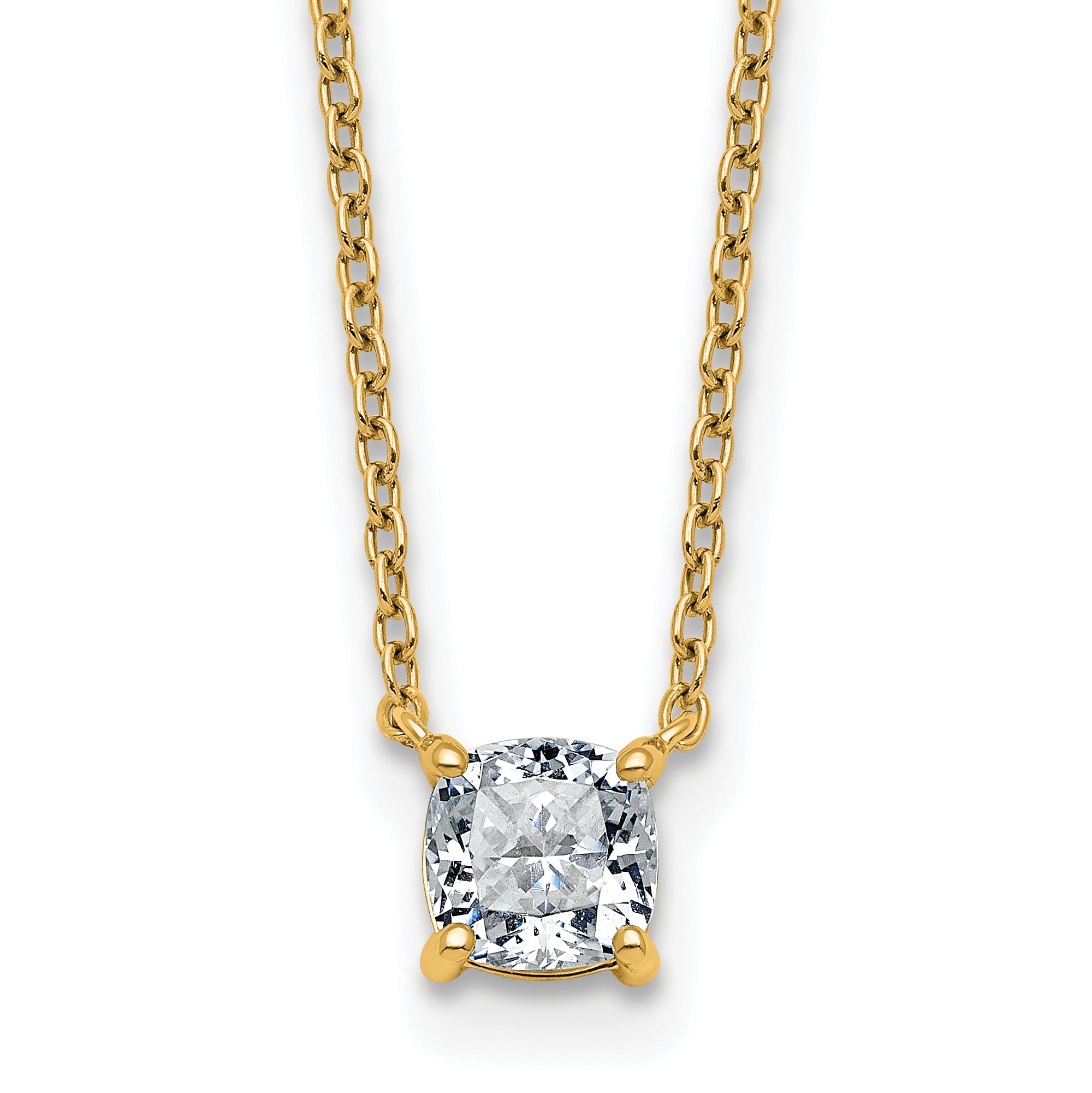 14k 3/4 carat Lab Grown Diamond VS+ F+ Cushion Complete 18 inch Four Prong Pendant Necklace