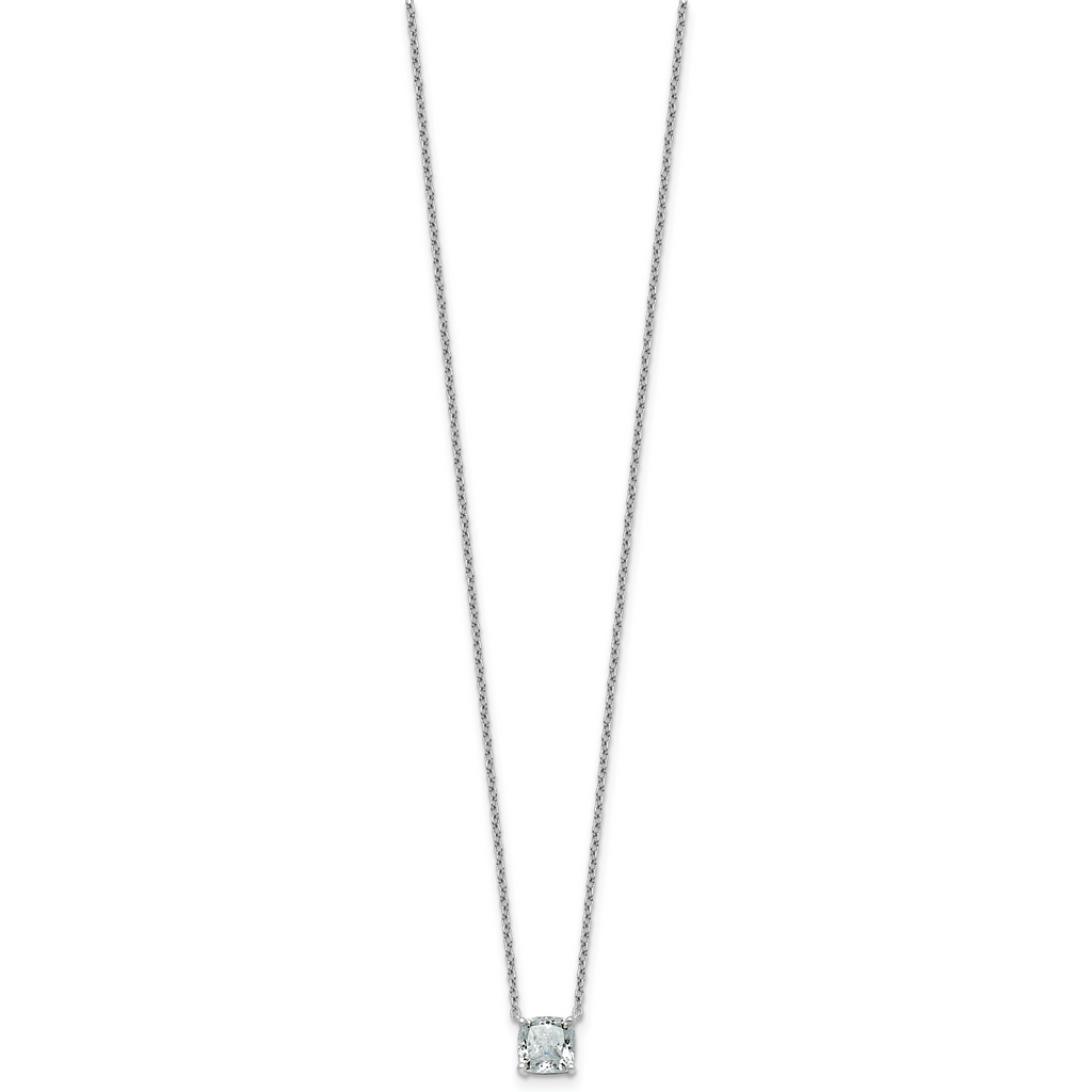 14k White Gold 1 carat Certified Lab Grown Diamond VS+ F+ Cushion Complete 18 inch Four Prong Pendant Necklace