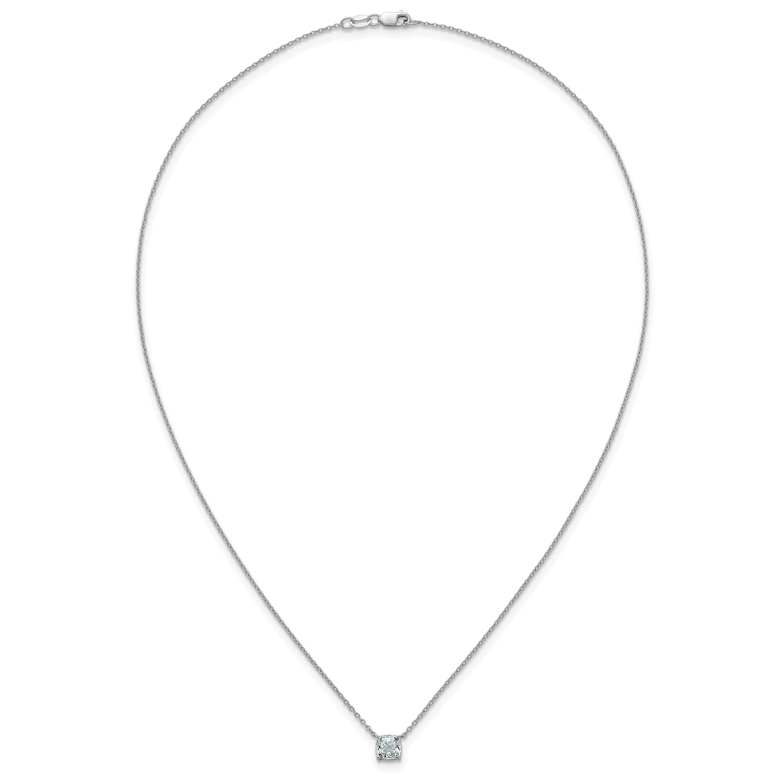 14k White Gold 1 carat Certified Lab Grown Diamond VS+ F+ Cushion Complete 18 inch Four Prong Pendant Necklace