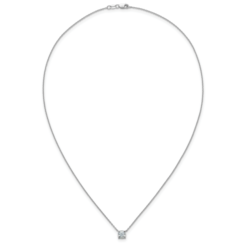 14k White Gold 1 carat Lab Grown Diamond VS+ F+ Cushion Complete 18 inch Four Prong Pendant Necklace