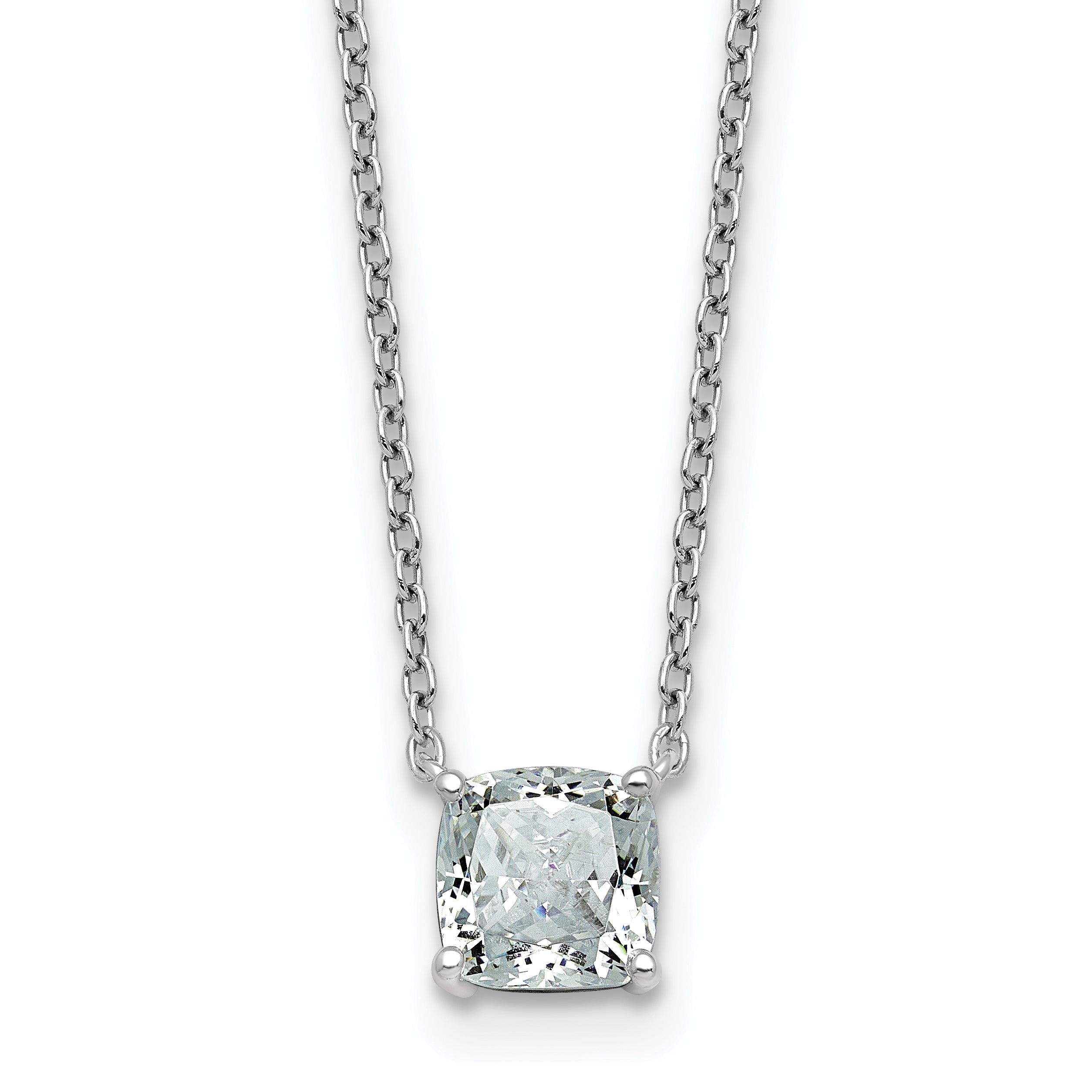 14k White Gold 1 carat Certified Lab Grown Diamond VS+ F+ Cushion Complete 18 inch Four Prong Pendant Necklace Main image