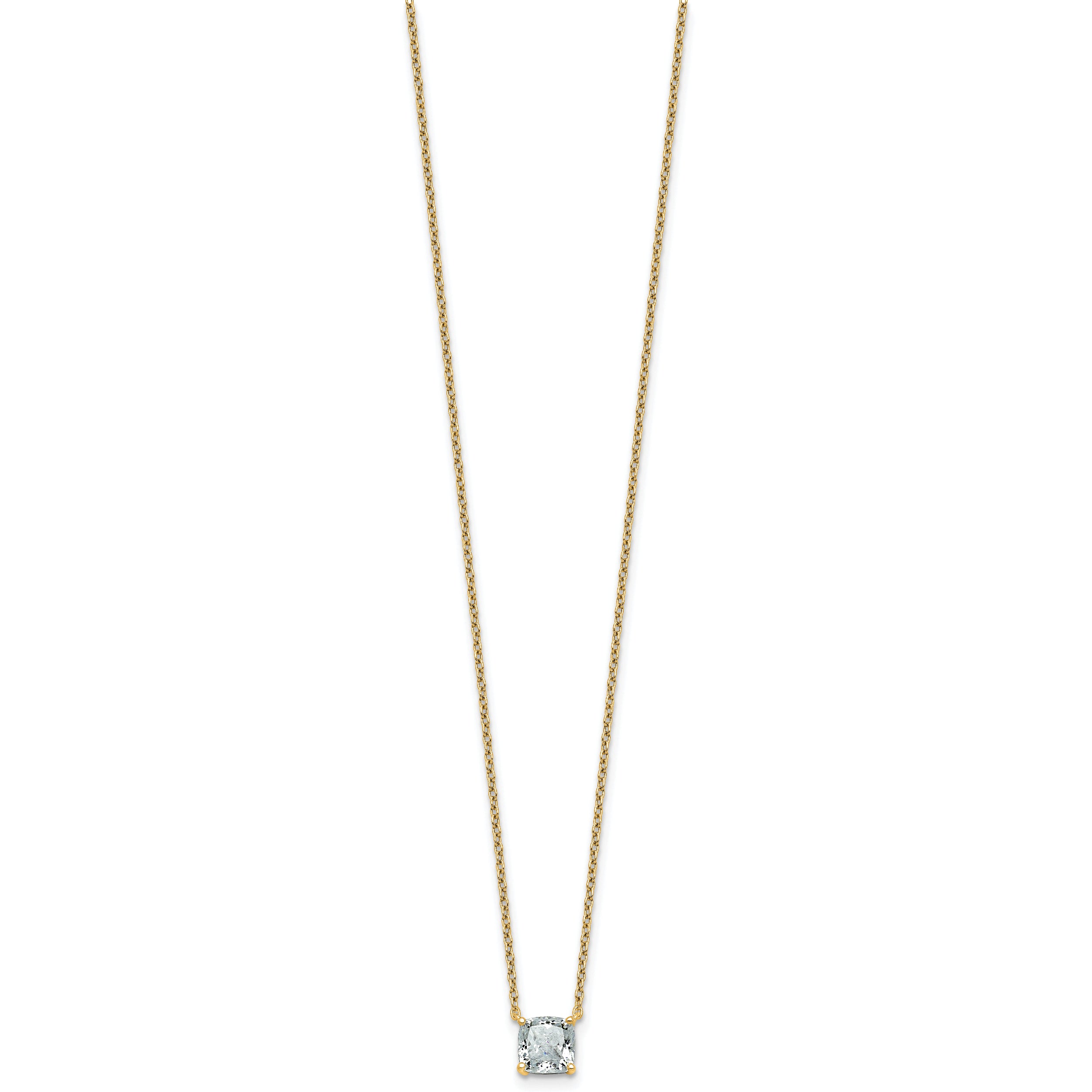 14k 1 carat Certified Lab Grown Diamond VS+ F+ Cushion Complete 18 inch Four Prong Pendant Necklace
