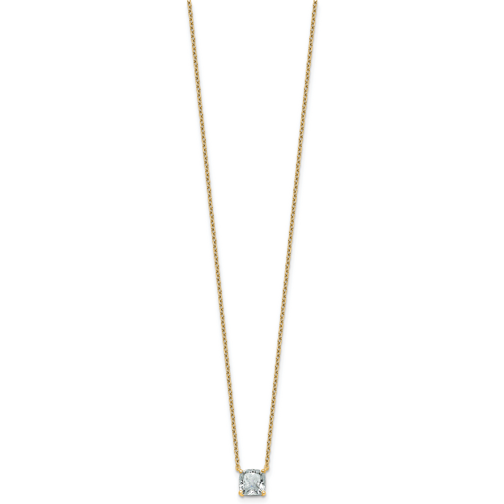 14k 1 carat Lab Grown Diamond VS+ F+ Cushion Complete 18 inch Four Prong Pendant Necklace
