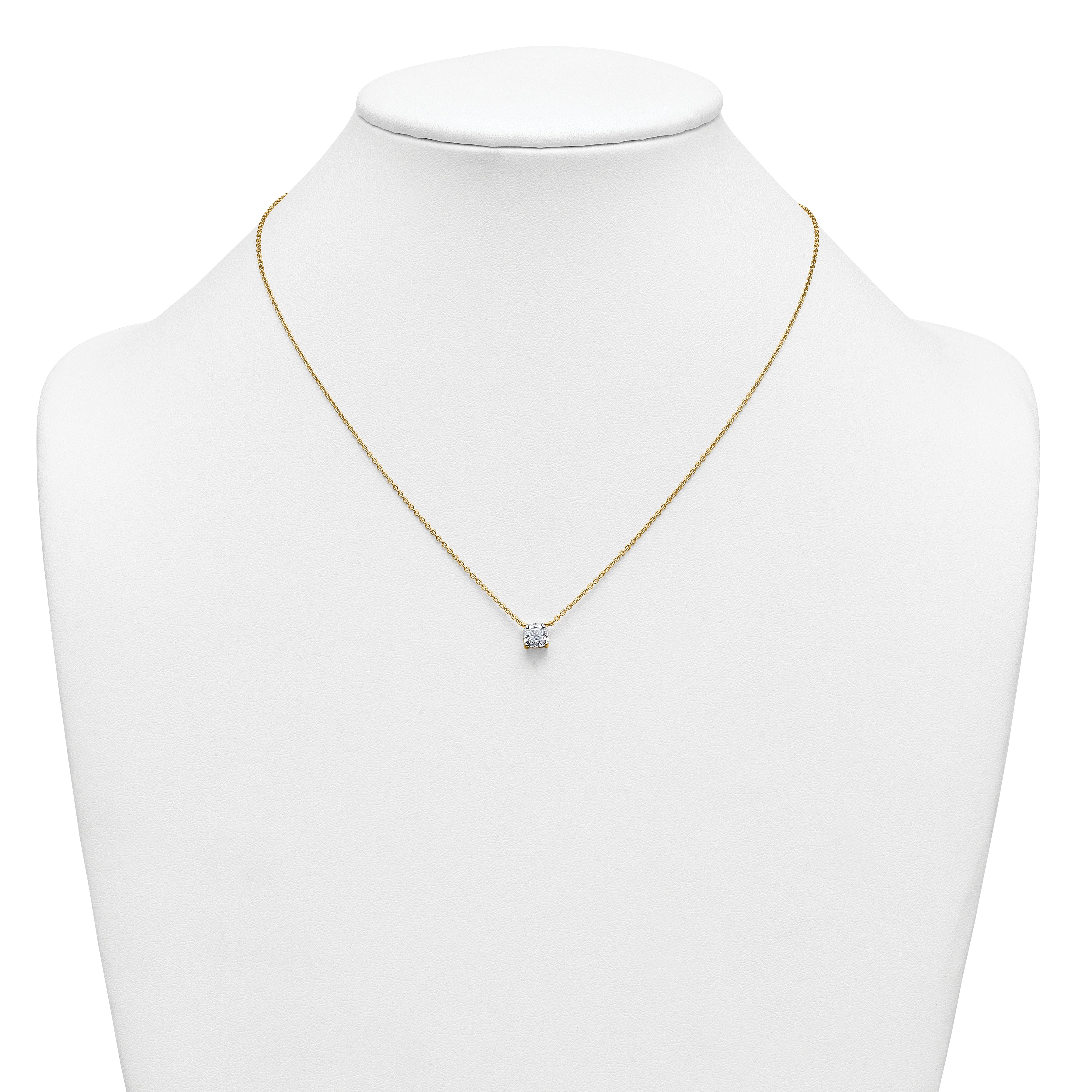 14k 1 carat Certified Lab Grown Diamond VS+ F+ Cushion Complete 18 inch Four Prong Pendant Necklace
