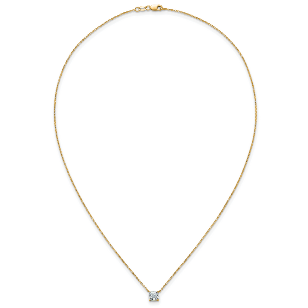 14k 1 carat Lab Grown Diamond VS+ F+ Cushion Complete 18 inch Four Prong Pendant Necklace