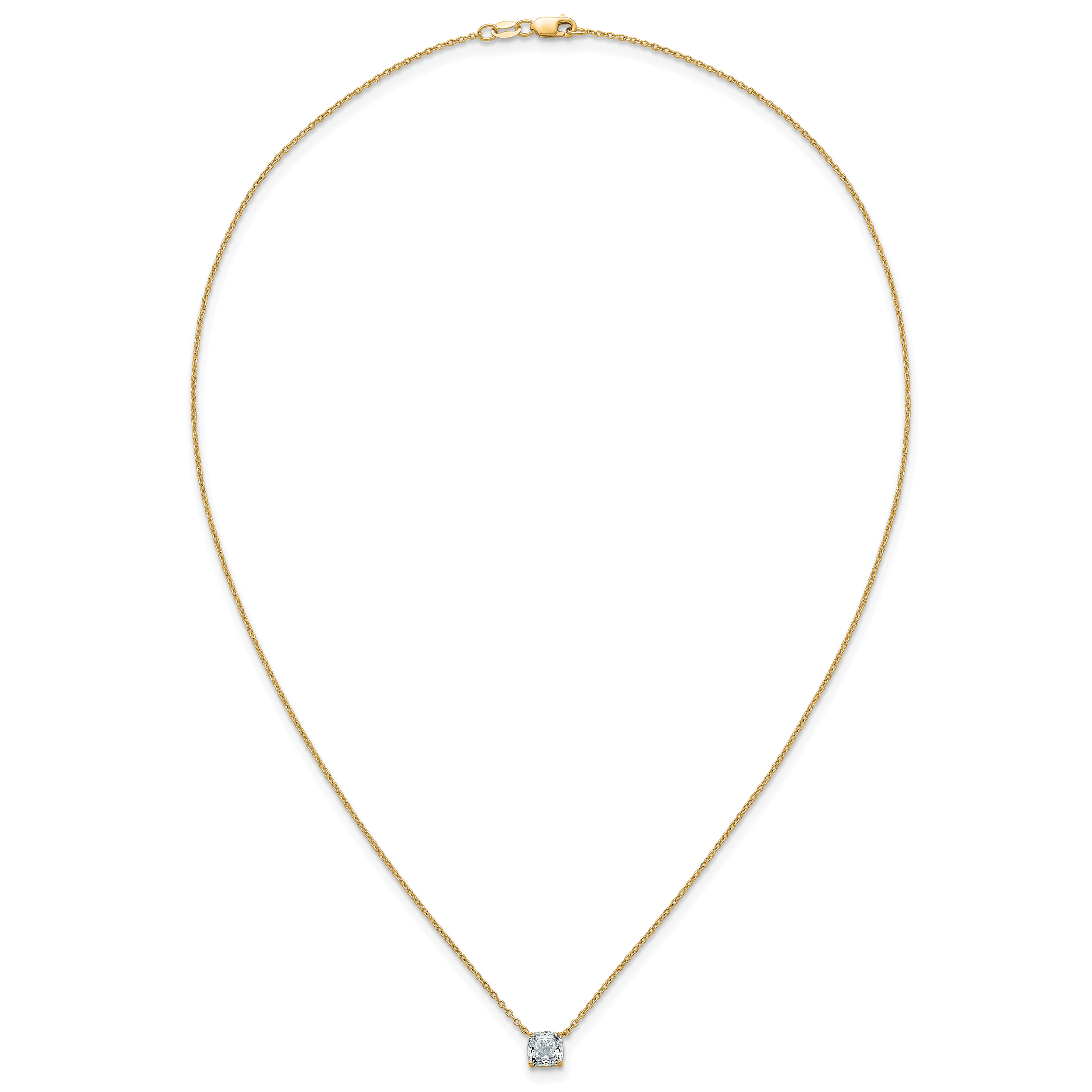 14k 1 carat Lab Grown Diamond VS+ F+ Cushion Complete 18 inch Four Prong Pendant Necklace
