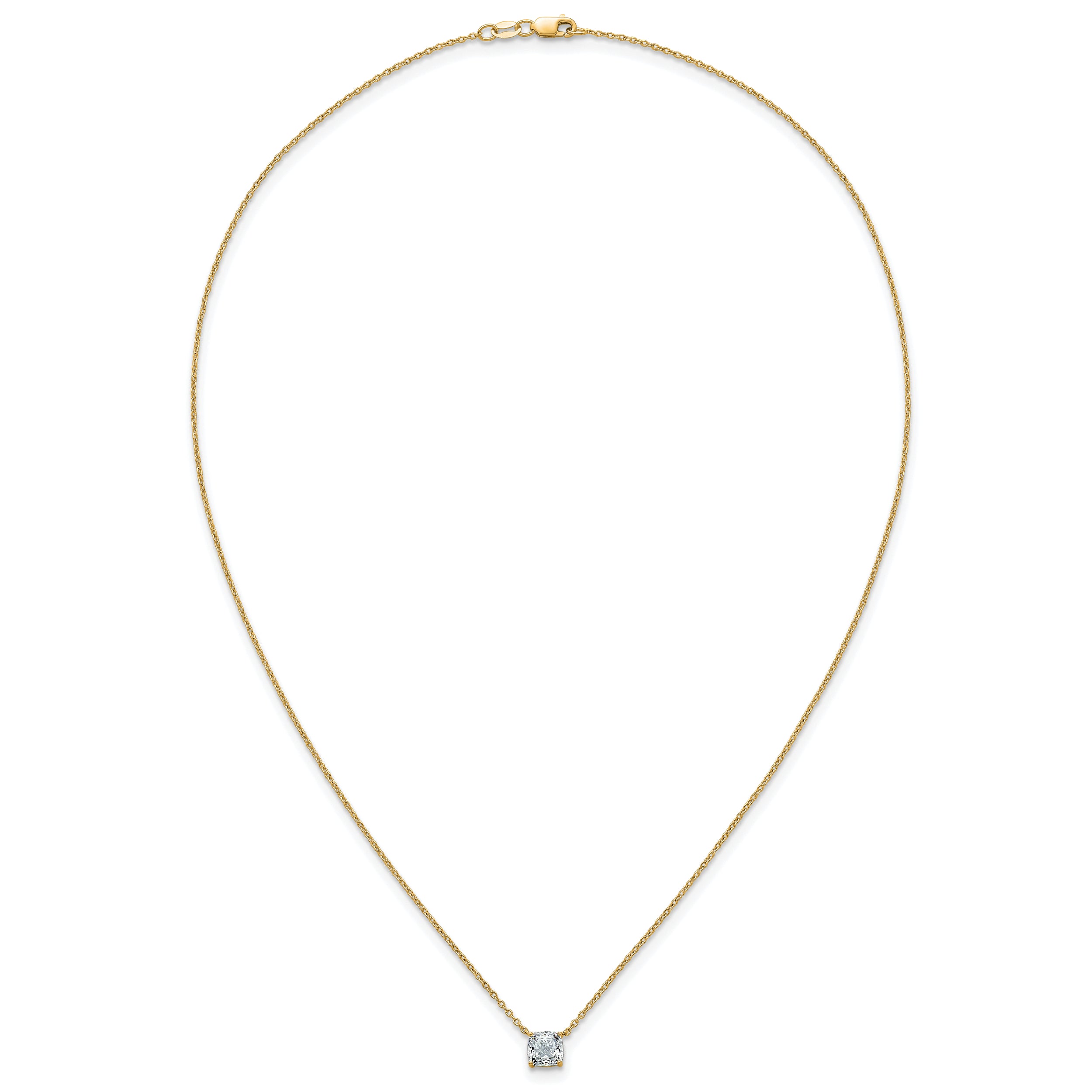 14k 1 carat Certified Lab Grown Diamond VS+ F+ Cushion Complete 18 inch Four Prong Pendant Necklace