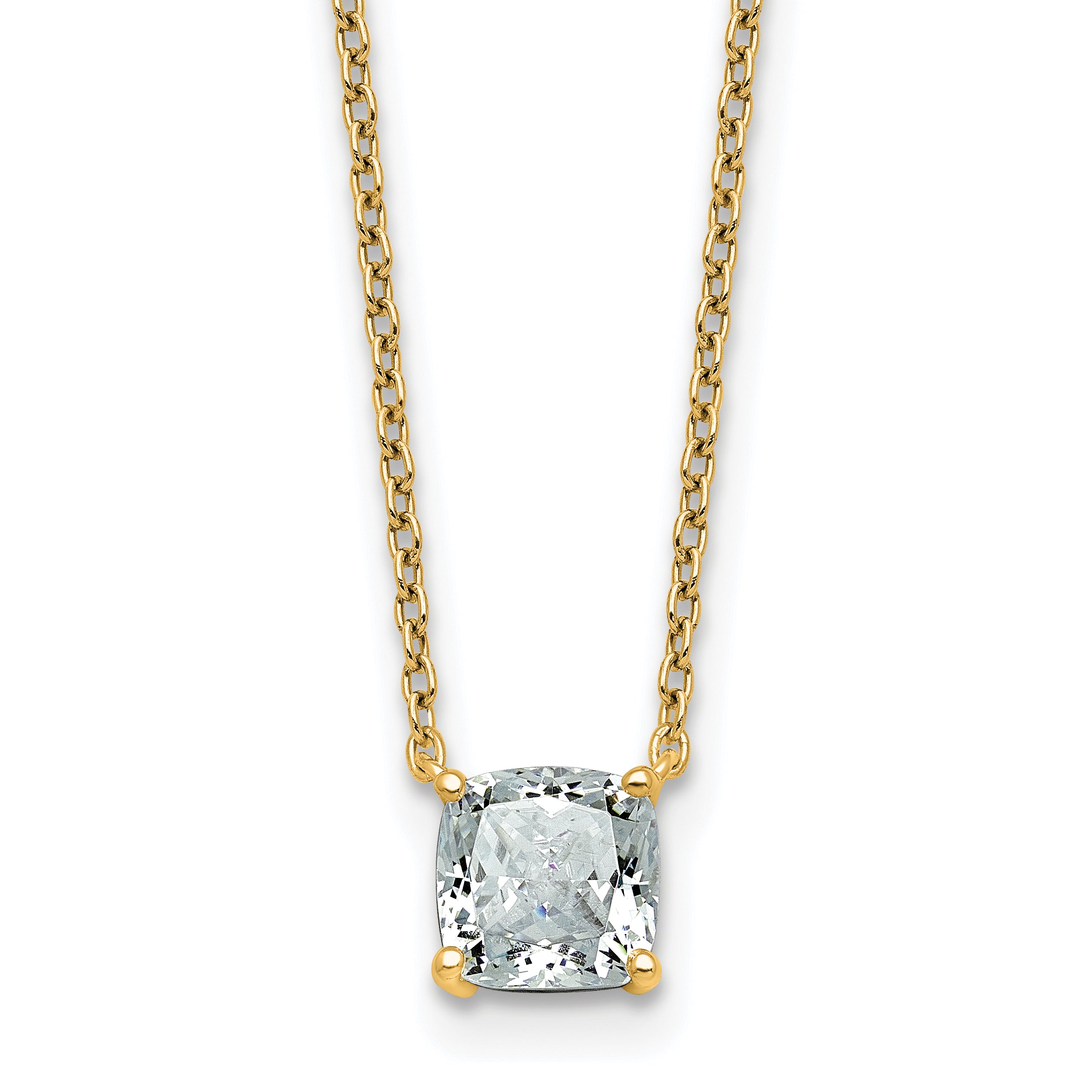 14k 1 carat Certified Lab Grown Diamond VS+ F+ Cushion Complete 18 inch Four Prong Pendant Necklace