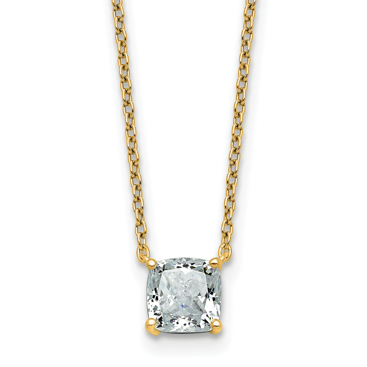 14k 1 carat Certified Lab Grown Diamond VS+ F+ Cushion Complete 18 inch Four Prong Pendant Necklace