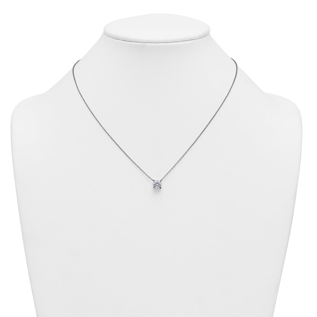 14k White Gold 1 1/2 carat Certified Lab Grown Diamond VS+ F+ Cushion Complete 18 inch Four Prong Pendant Necklace