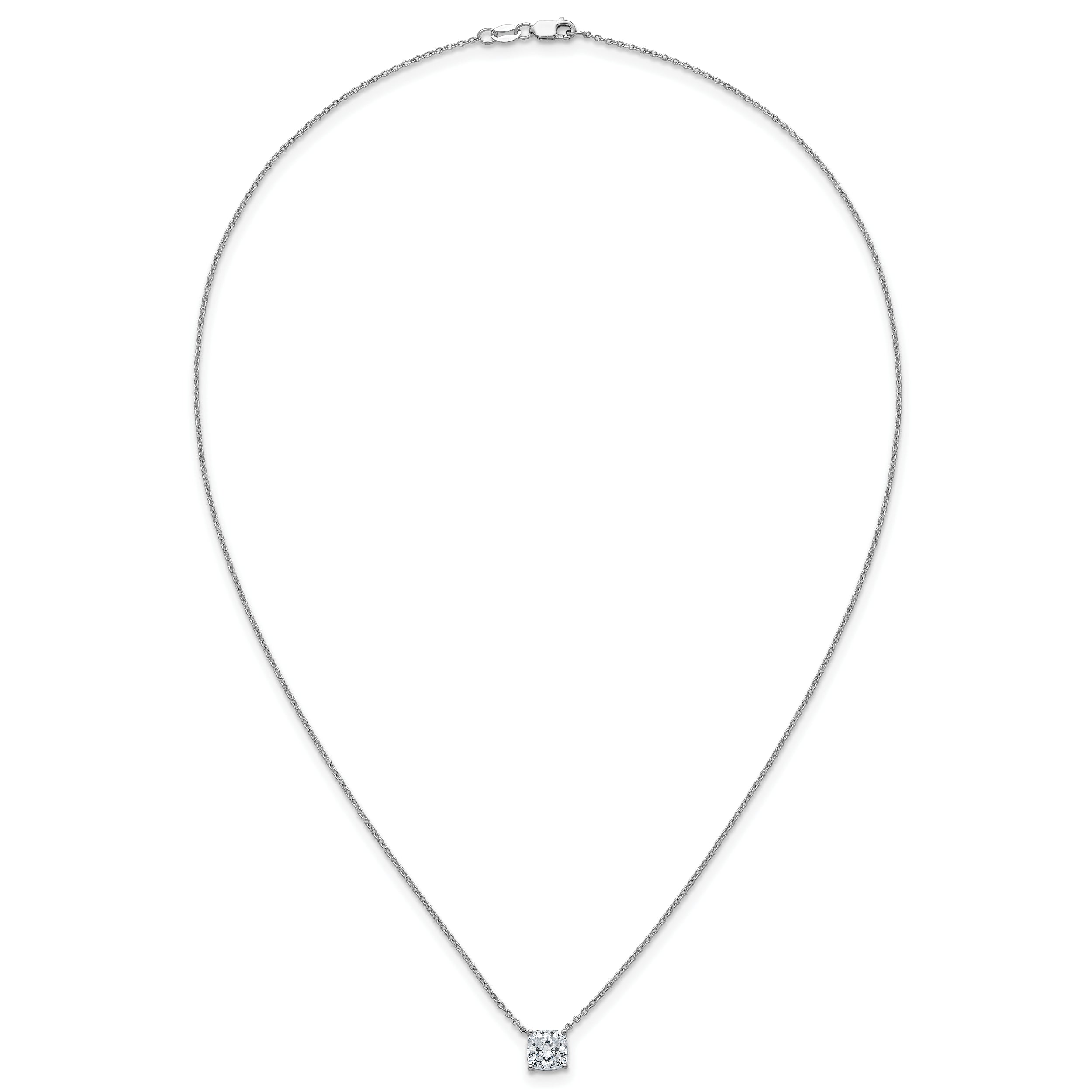 14k White Gold 1 1/2 carat Certified Lab Grown Diamond VS+ F+ Cushion Complete 18 inch Four Prong Pendant Necklace