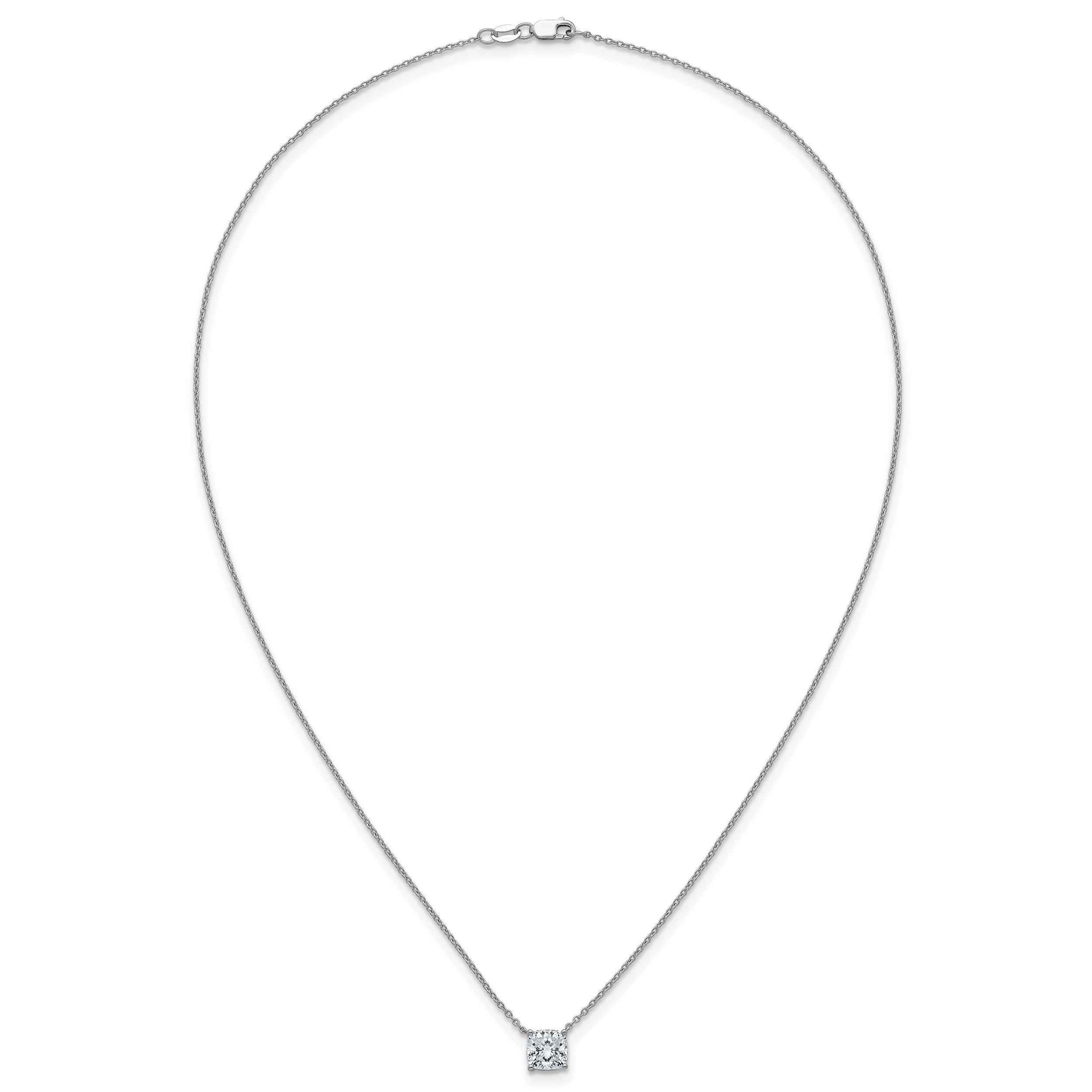 14k White Gold 1 1/2 carat Certified Lab Grown Diamond VS+ F+ Cushion Complete 18 inch Four Prong Pendant Necklace