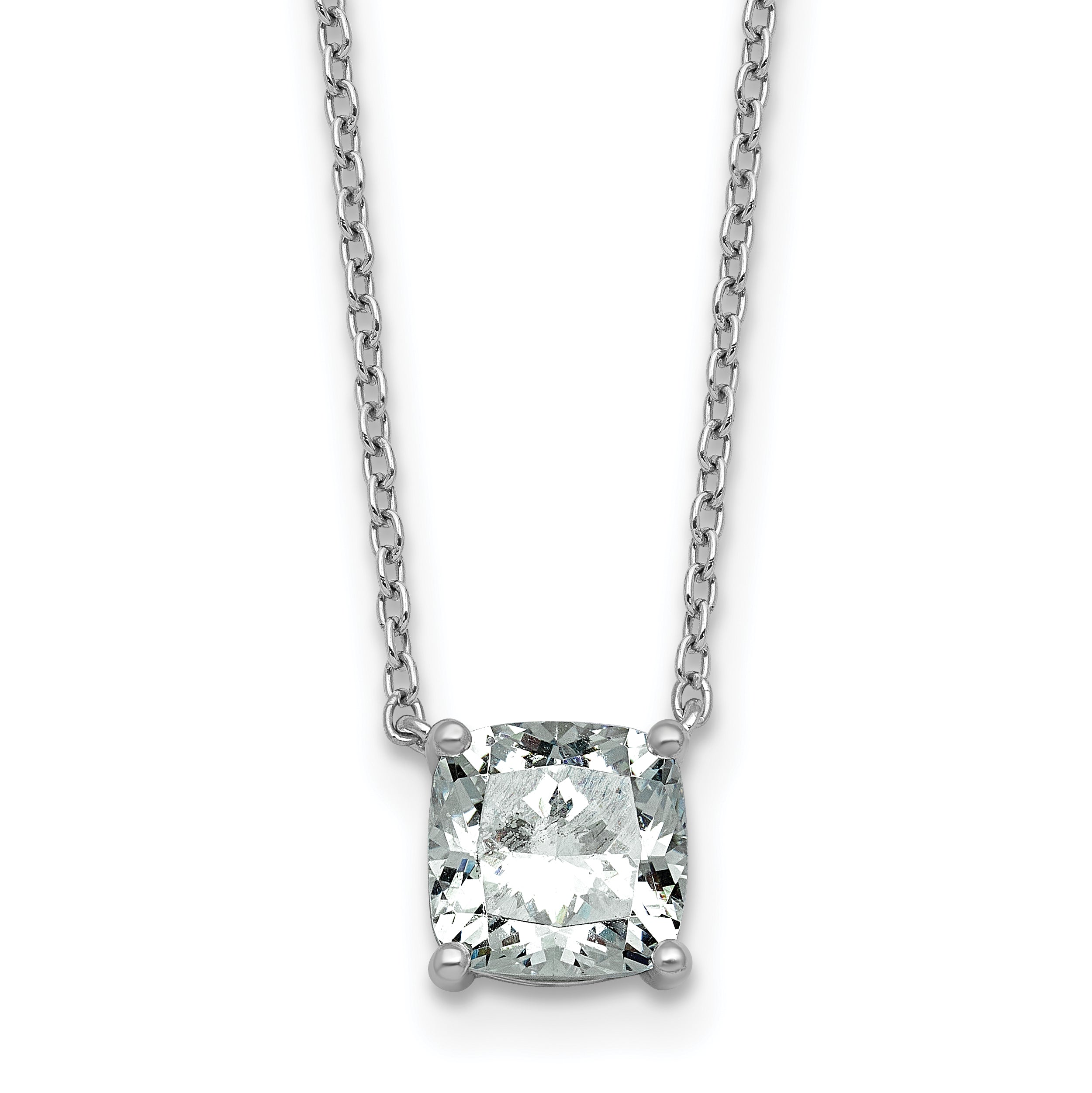 14k White Gold 1 1/2 carat Lab Grown Diamond VS+ F+ Cushion Complete 18 inch Four Prong Pendant Necklace