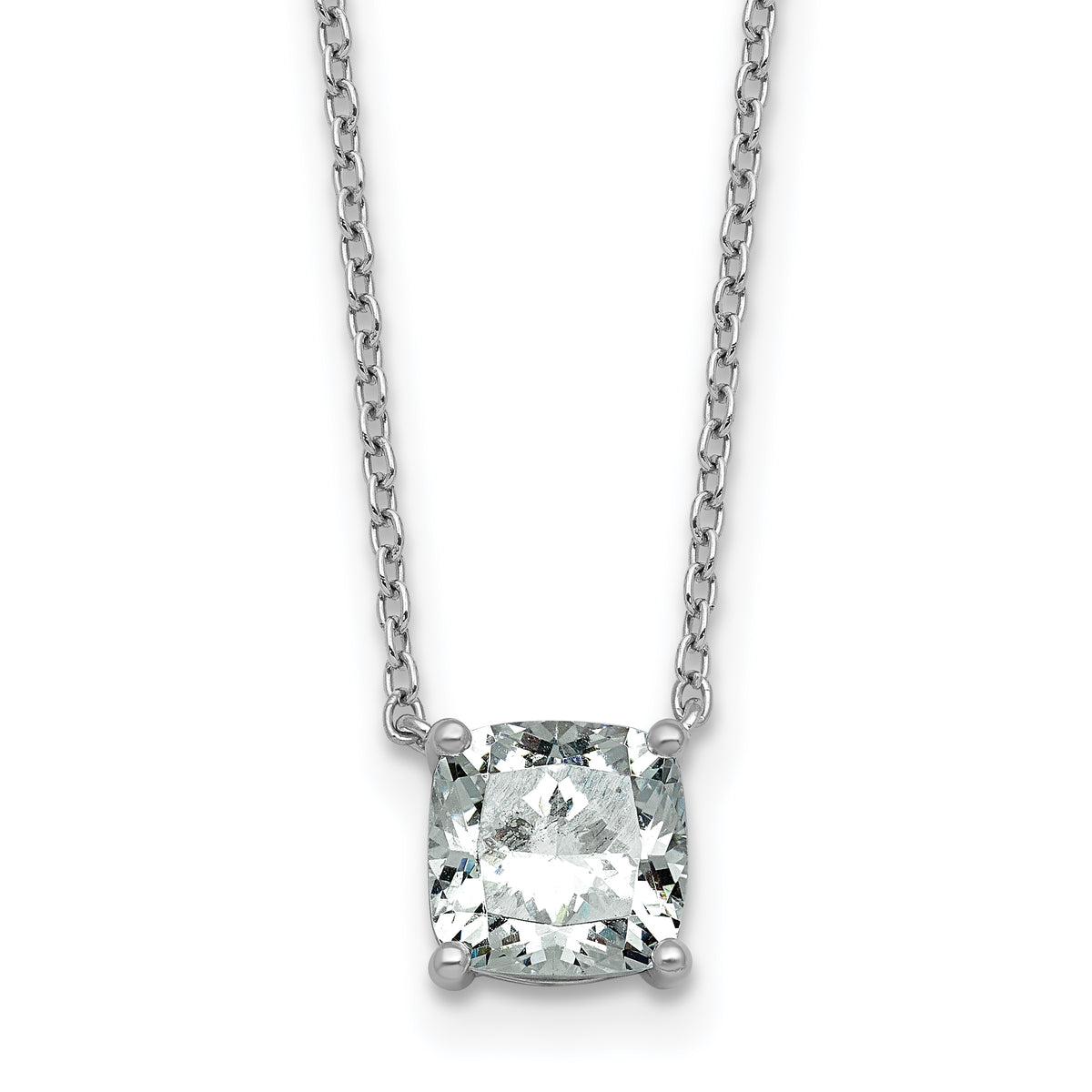 14k White Gold 1 1/2 carat Certified Lab Grown Diamond VS+ F+ Cushion Complete 18 inch Four Prong Pendant Necklace