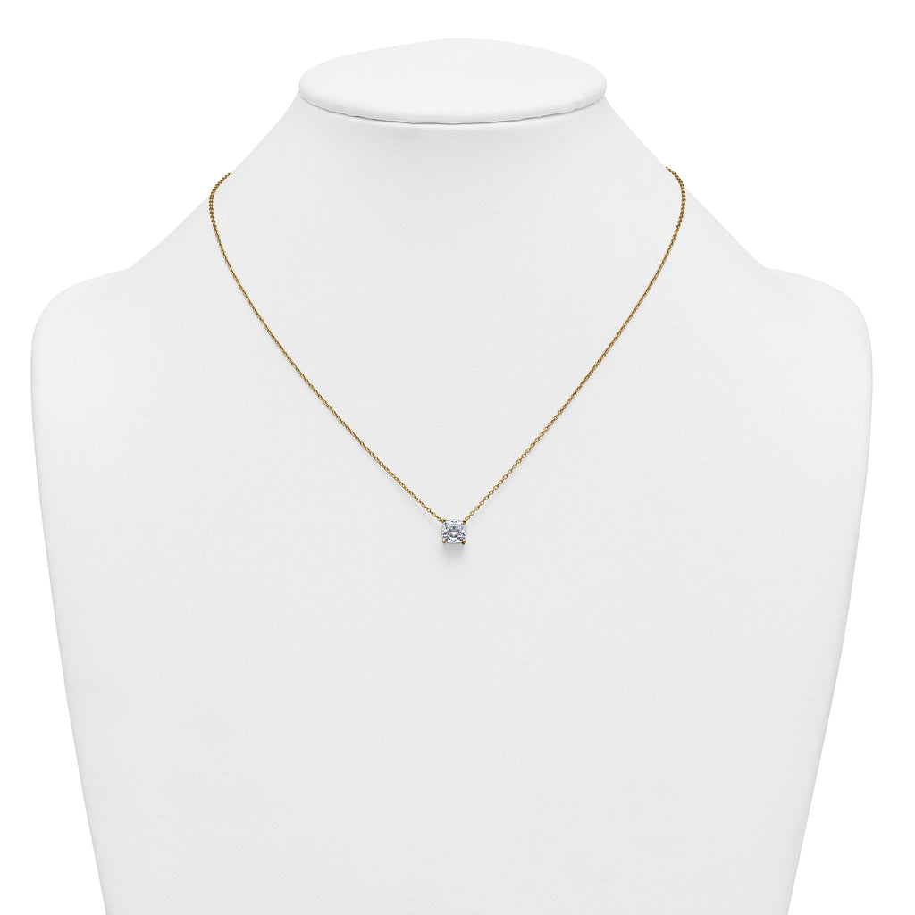 14k 1 1/2 carat Lab Grown Diamond VS+ F+ Cushion Complete 18 inch Four Prong Pendant Necklace