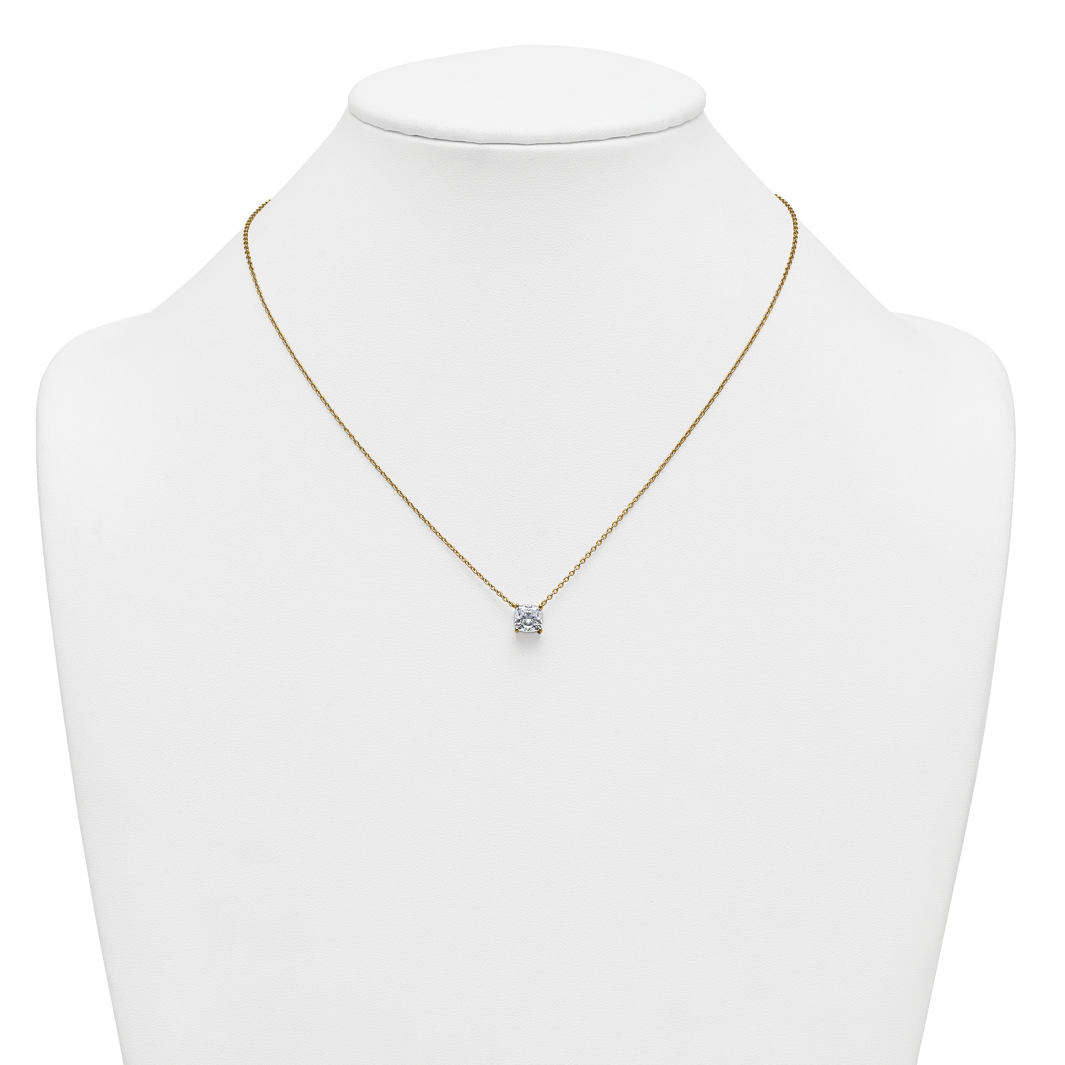 14k 1 1/2 carat Certified Lab Grown Diamond VS+ F+ Cushion Complete 18 inch Four Prong Pendant Necklace
