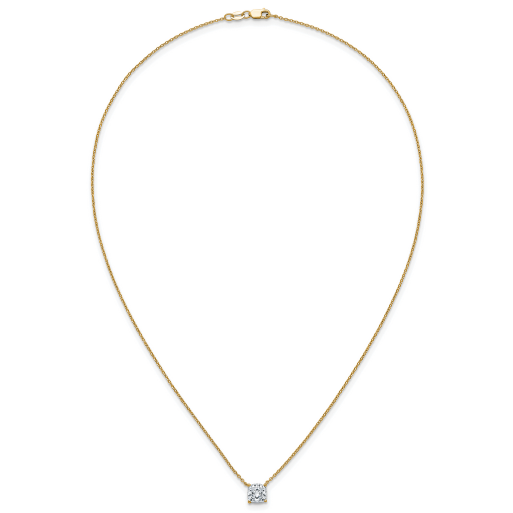 14k 1 1/2 carat Certified Lab Grown Diamond VS+ F+ Cushion Complete 18 inch Four Prong Pendant Necklace