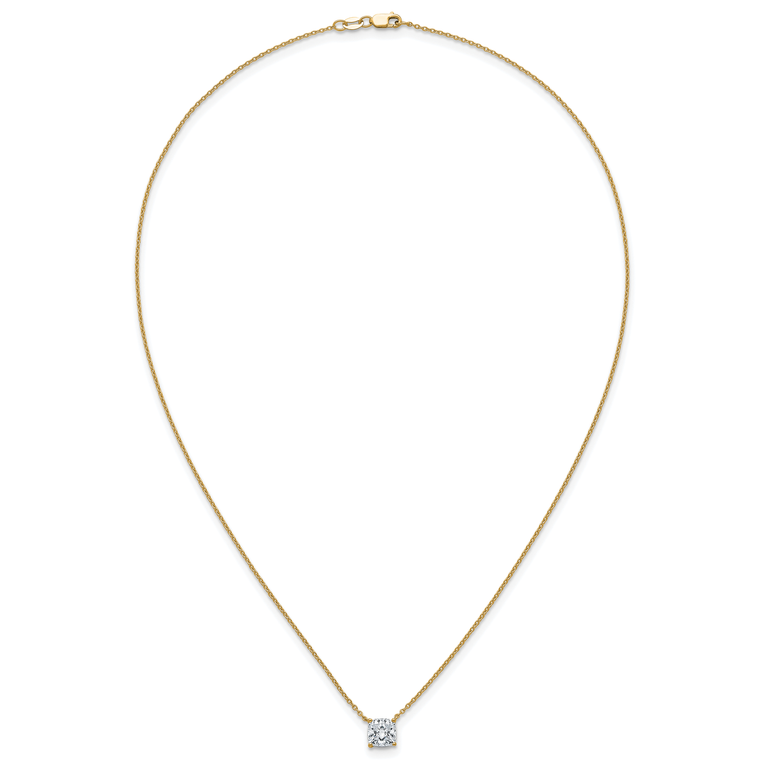 14k 1 1/2 carat Certified Lab Grown Diamond VS+ F+ Cushion Complete 18 inch Four Prong Pendant Necklace