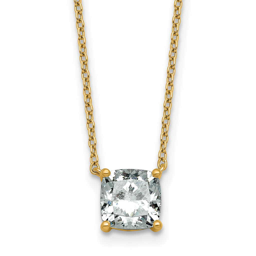 14k 1 1/2 carat Lab Grown Diamond VS+ F+ Cushion Complete 18 inch Four Prong Pendant Necklace