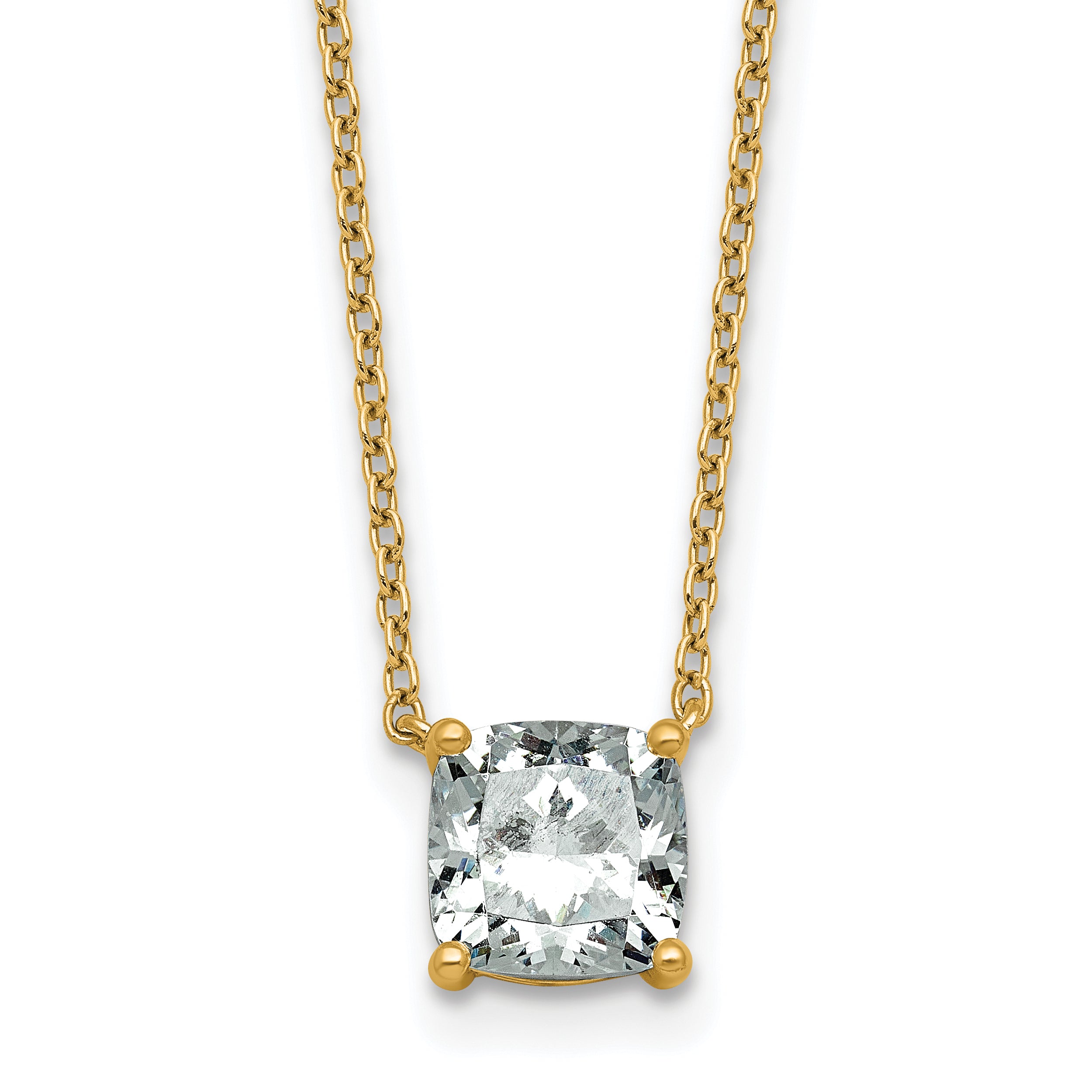 14k 1 1/2 carat Lab Grown Diamond VS+ F+ Cushion Complete 18 inch Four Prong Pendant Necklace