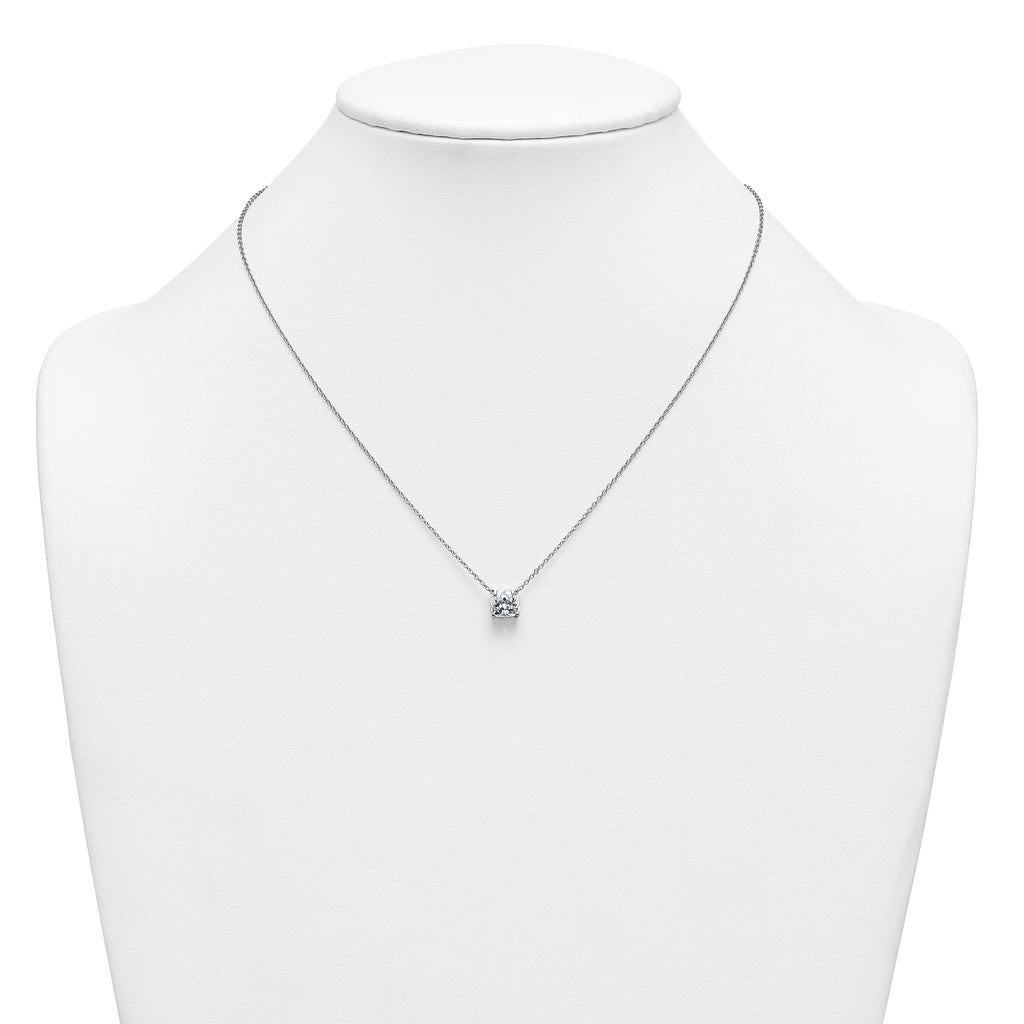 14k White Gold 2 carat Lab Grown Diamond VS+ F+ Cushion Complete 18 inch Four Prong Pendant Necklace
