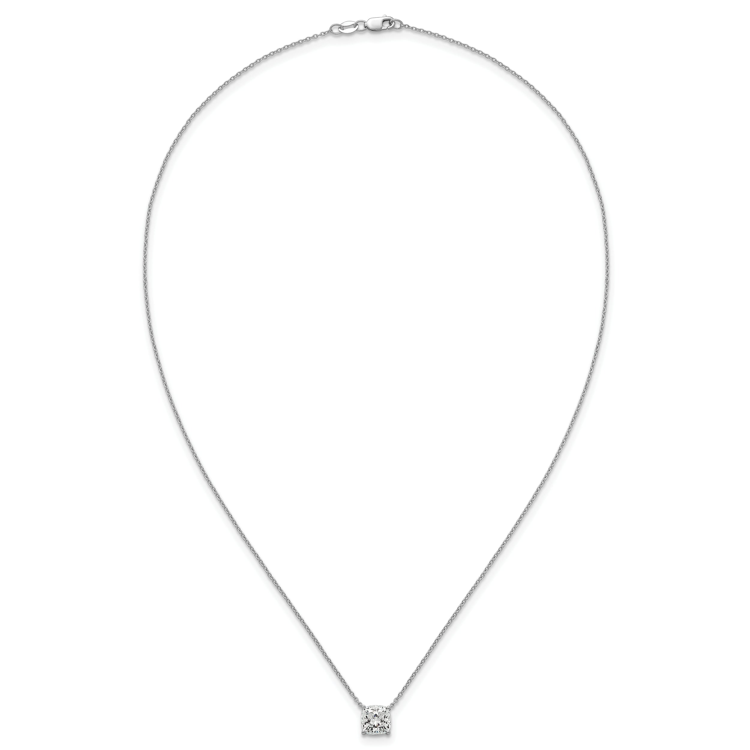 14k White Gold 2 carat Lab Grown Diamond VS+ F+ Cushion Complete 18 inch Four Prong Pendant Necklace