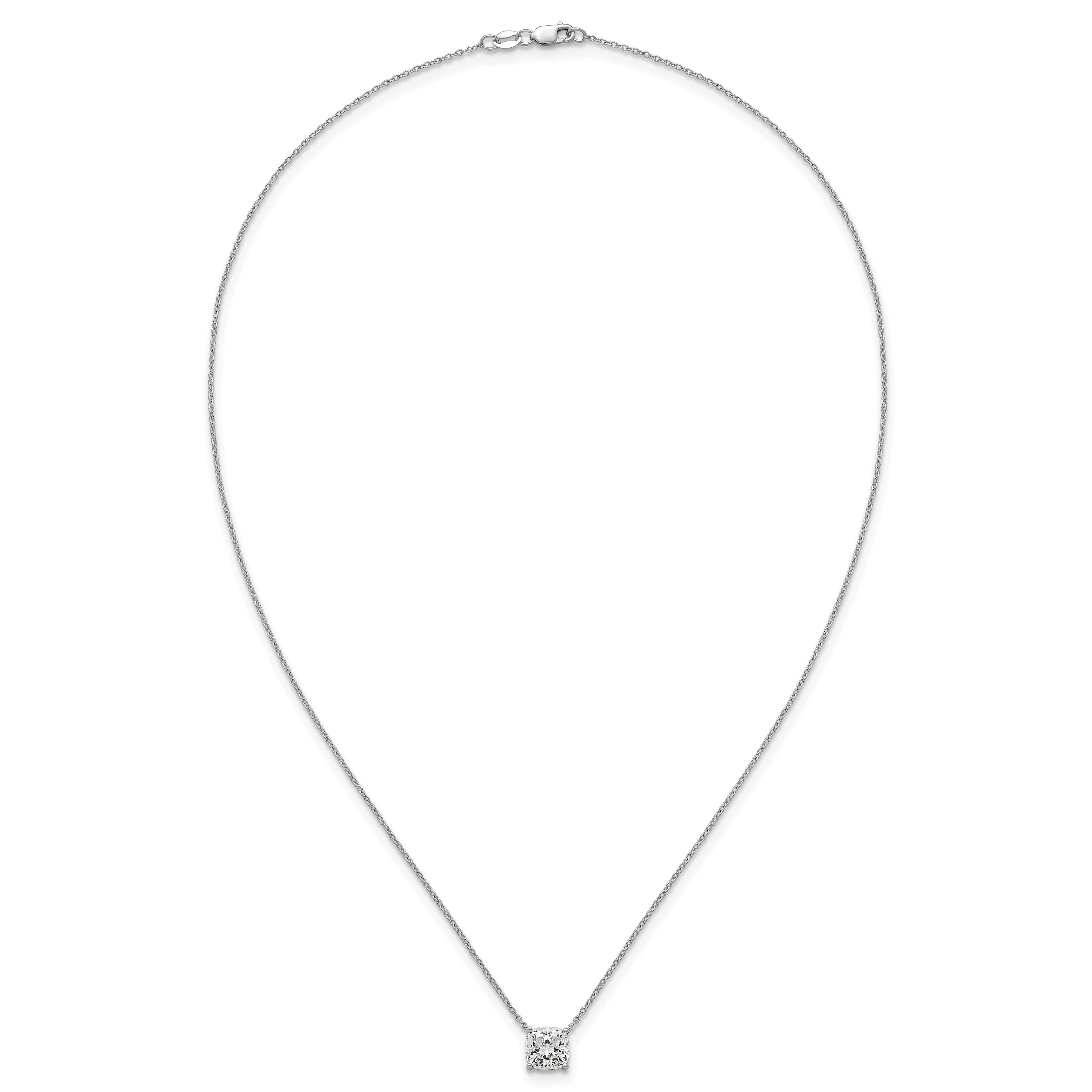 14k White Gold 2 carat Lab Grown Diamond VS+ F+ Cushion Complete 18 inch Four Prong Pendant Necklace