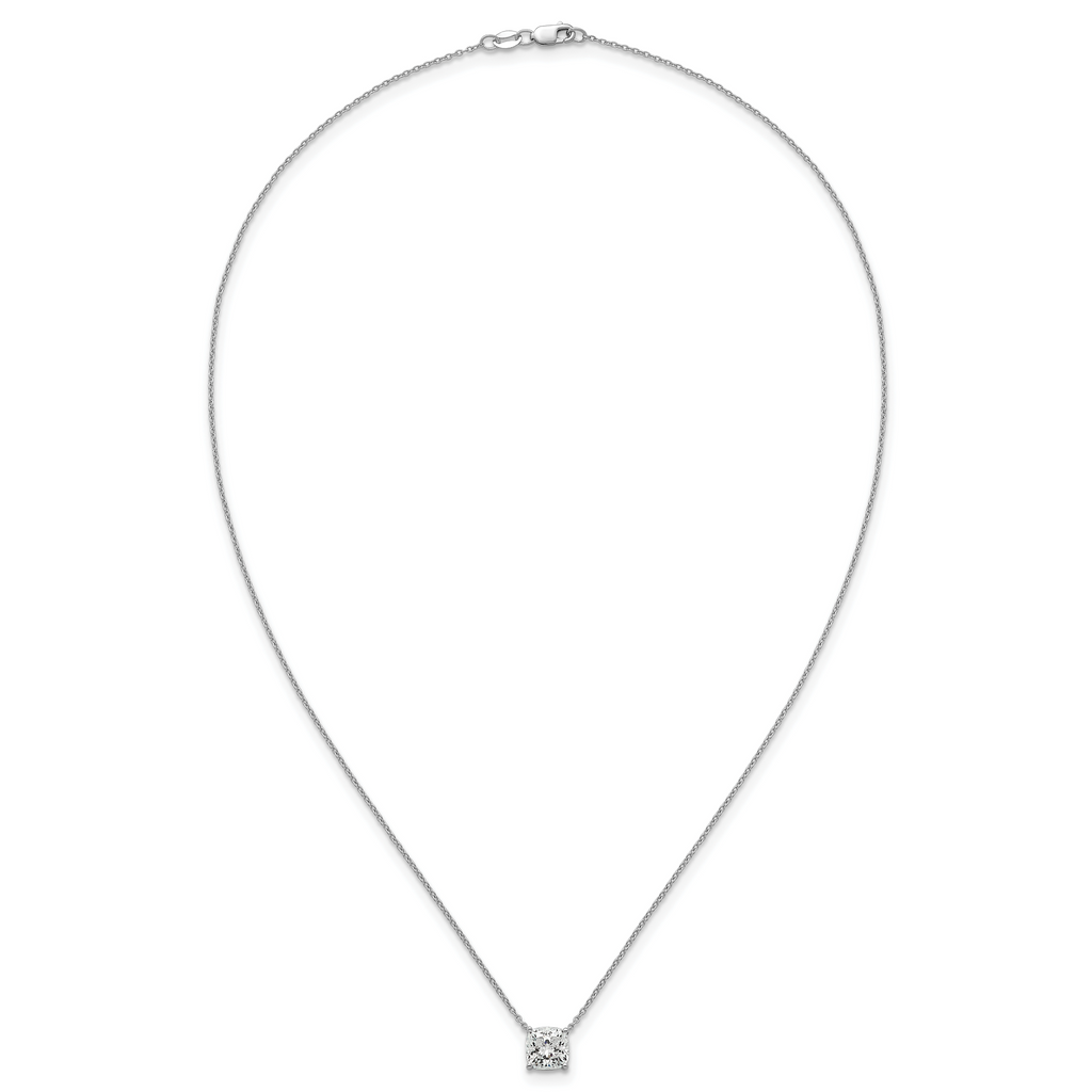 14k White Gold 2 carat Certified Lab Grown Diamond VS+ F+ Cushion Complete 18 inch Four Prong Pendant Necklace