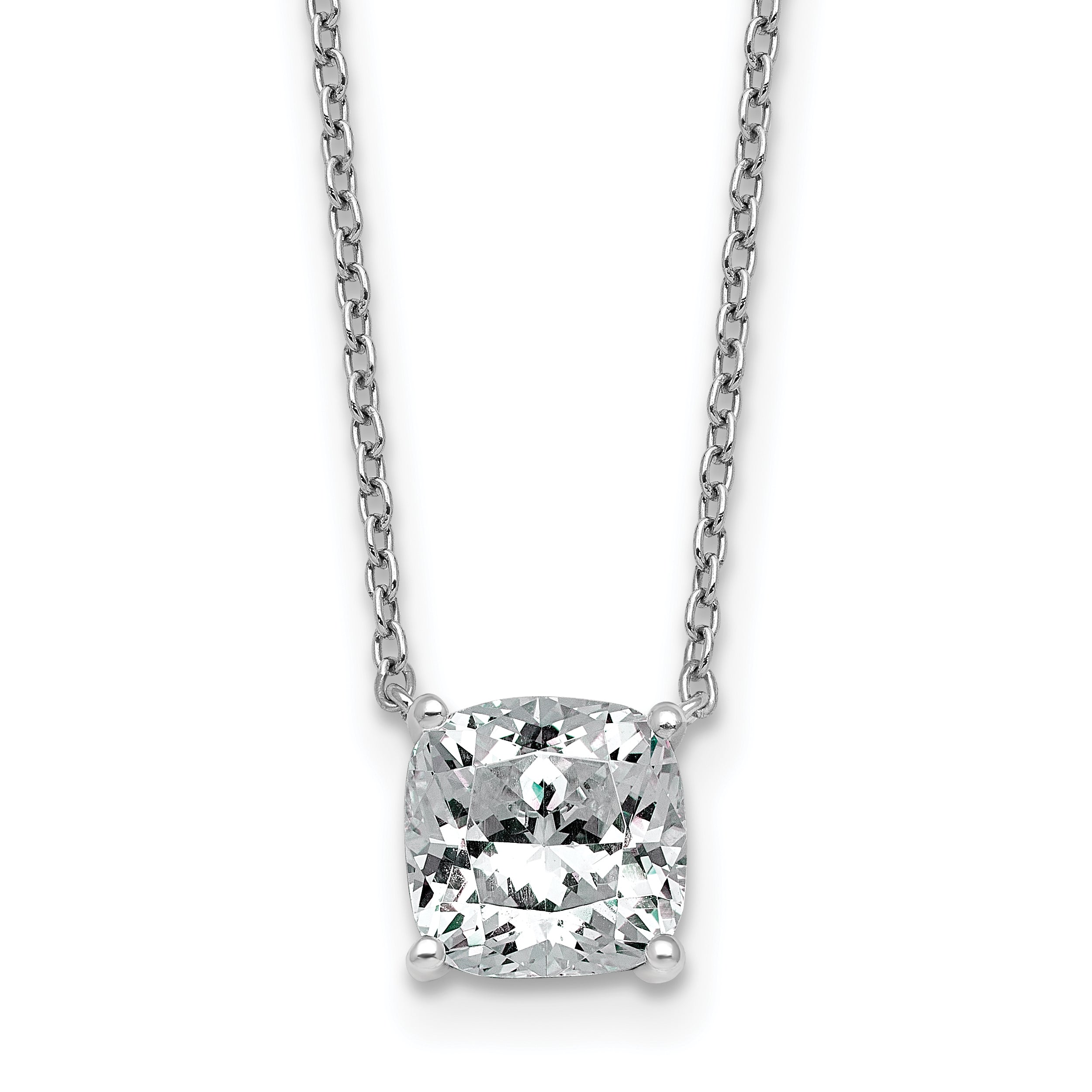14k White Gold 2 carat Certified Lab Grown Diamond VS+ F+ Cushion Complete 18 inch Four Prong Pendant Necklace