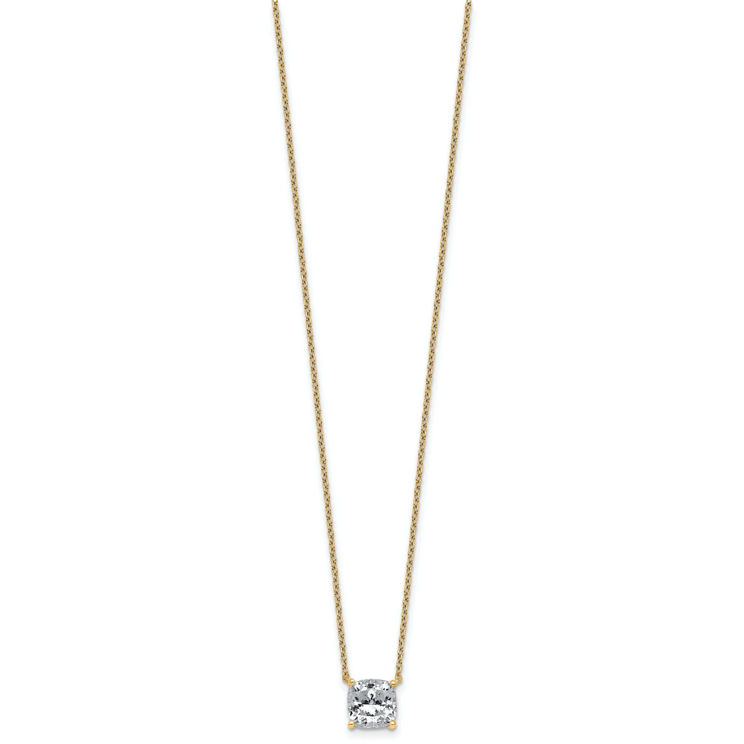 14k 2 carat Certified Lab Grown Diamond VS+ F+ Cushion Complete 18 inch Four Prong Pendant Necklace