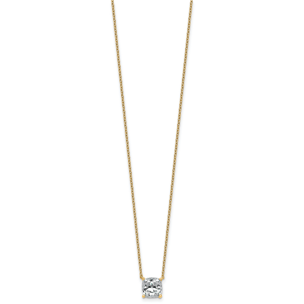 14k 2 carat Certified Lab Grown Diamond VS+ F+ Cushion Complete 18 inch Four Prong Pendant Necklace