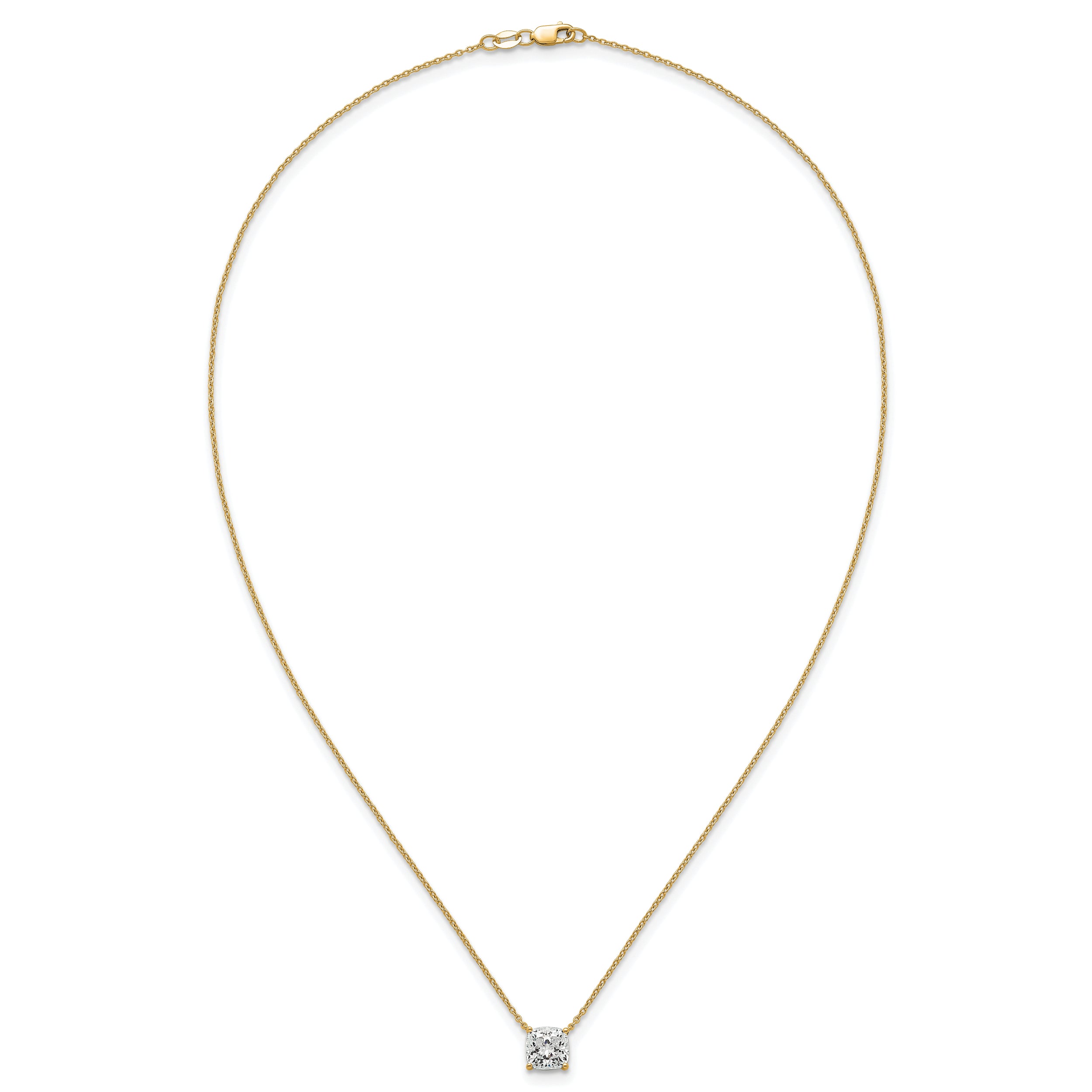 14k 2 carat Certified Lab Grown Diamond VS+ F+ Cushion Complete 18 inch Four Prong Pendant Necklace