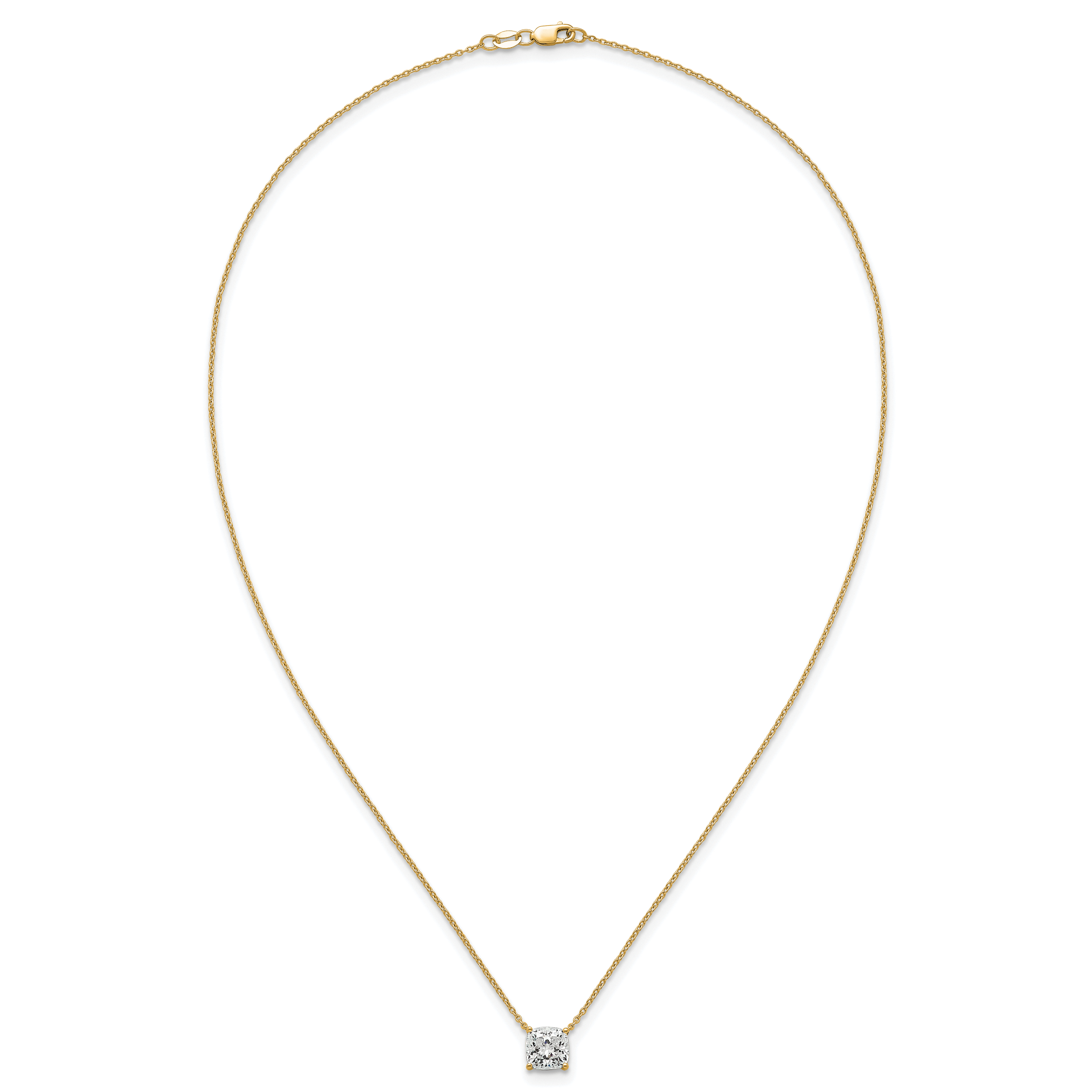 14k 2 carat Certified Lab Grown Diamond VS+ F+ Cushion Complete 18 inch Four Prong Pendant Necklace