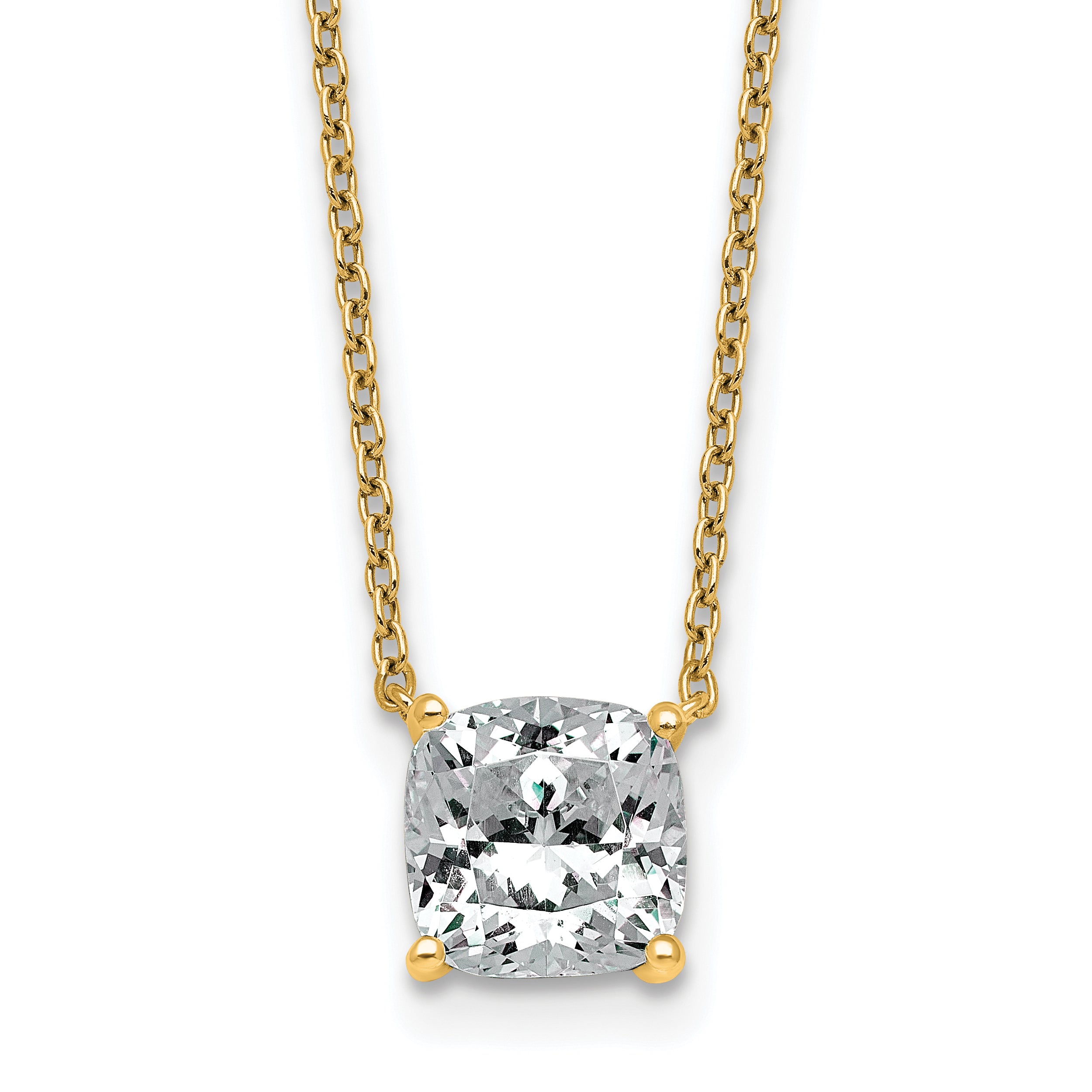 14k 2 carat Lab Grown Diamond VS+ F+ Cushion Complete 18 inch Four Prong Pendant Necklace