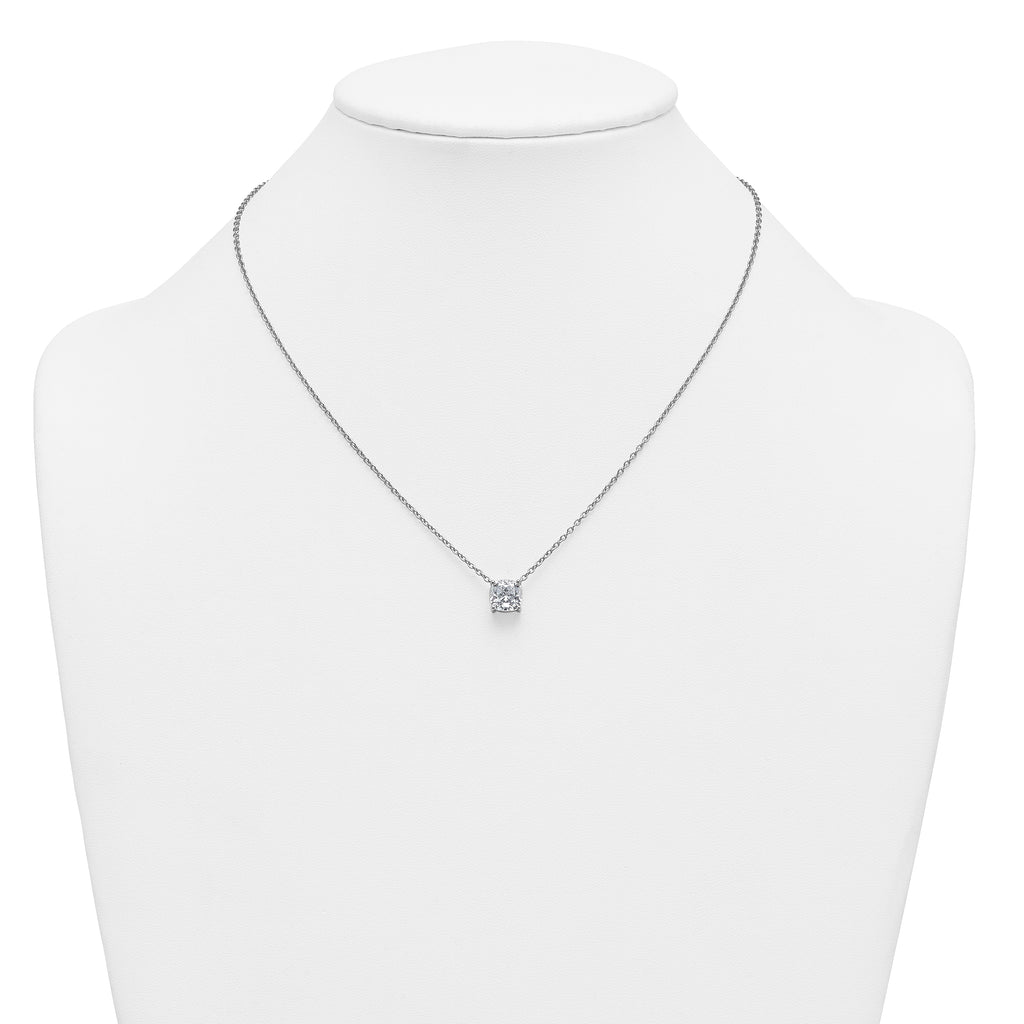 14k White Gold 2 1/2 carat Certified Lab Grown Diamond VS+ F+ Cushion Complete 18 inch Four Prong Pendant Necklace