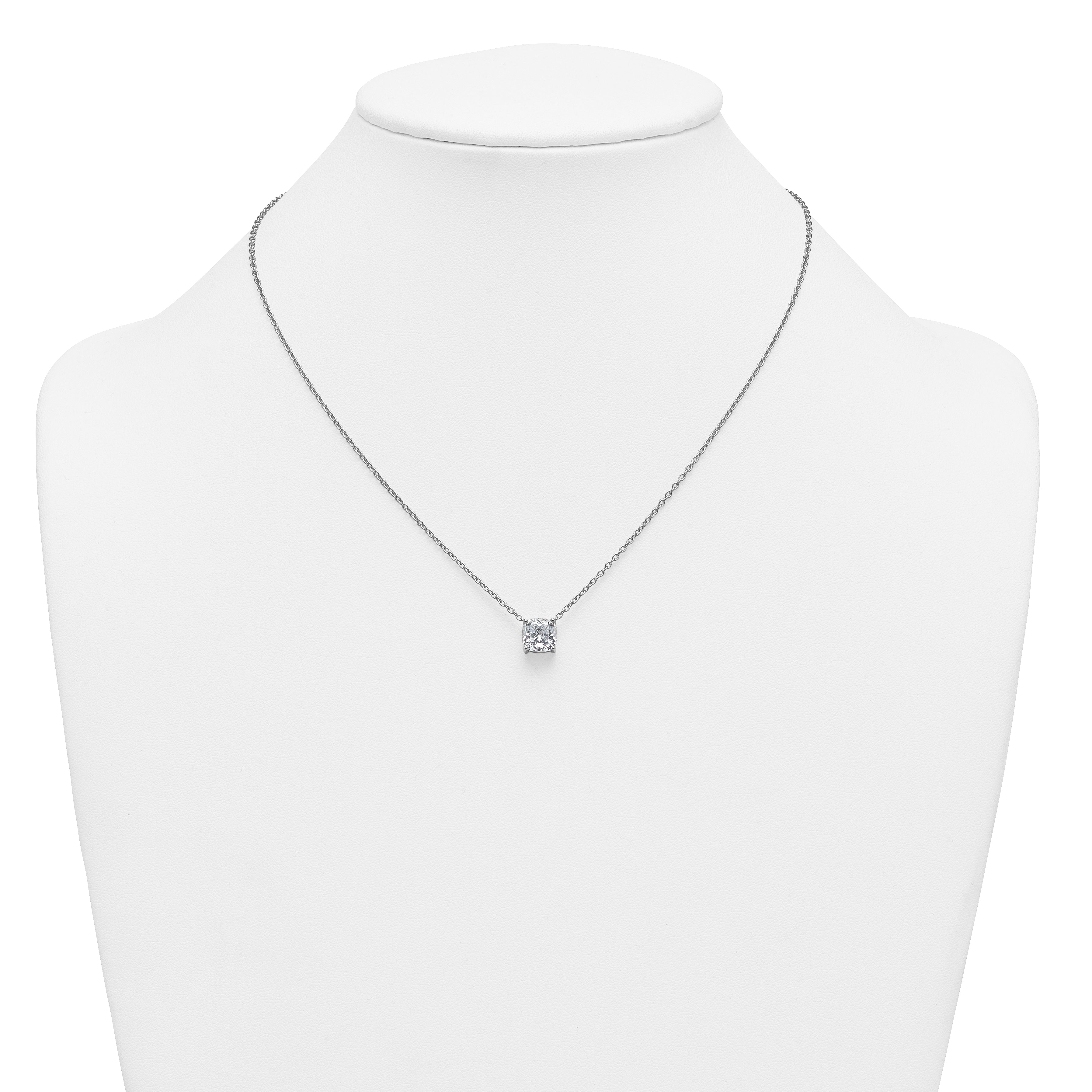 14k White Gold 2 1/2 carat Lab Grown Diamond VS+ F+ Cushion Complete 18 inch Four Prong Pendant Necklace