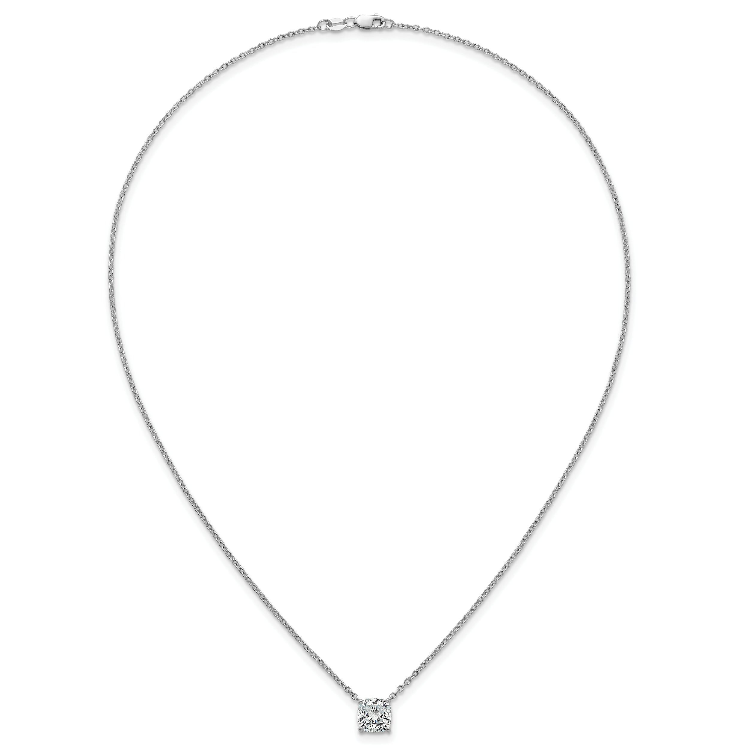 14k White Gold 2 1/2 carat Certified Lab Grown Diamond VS+ F+ Cushion Complete 18 inch Four Prong Pendant Necklace