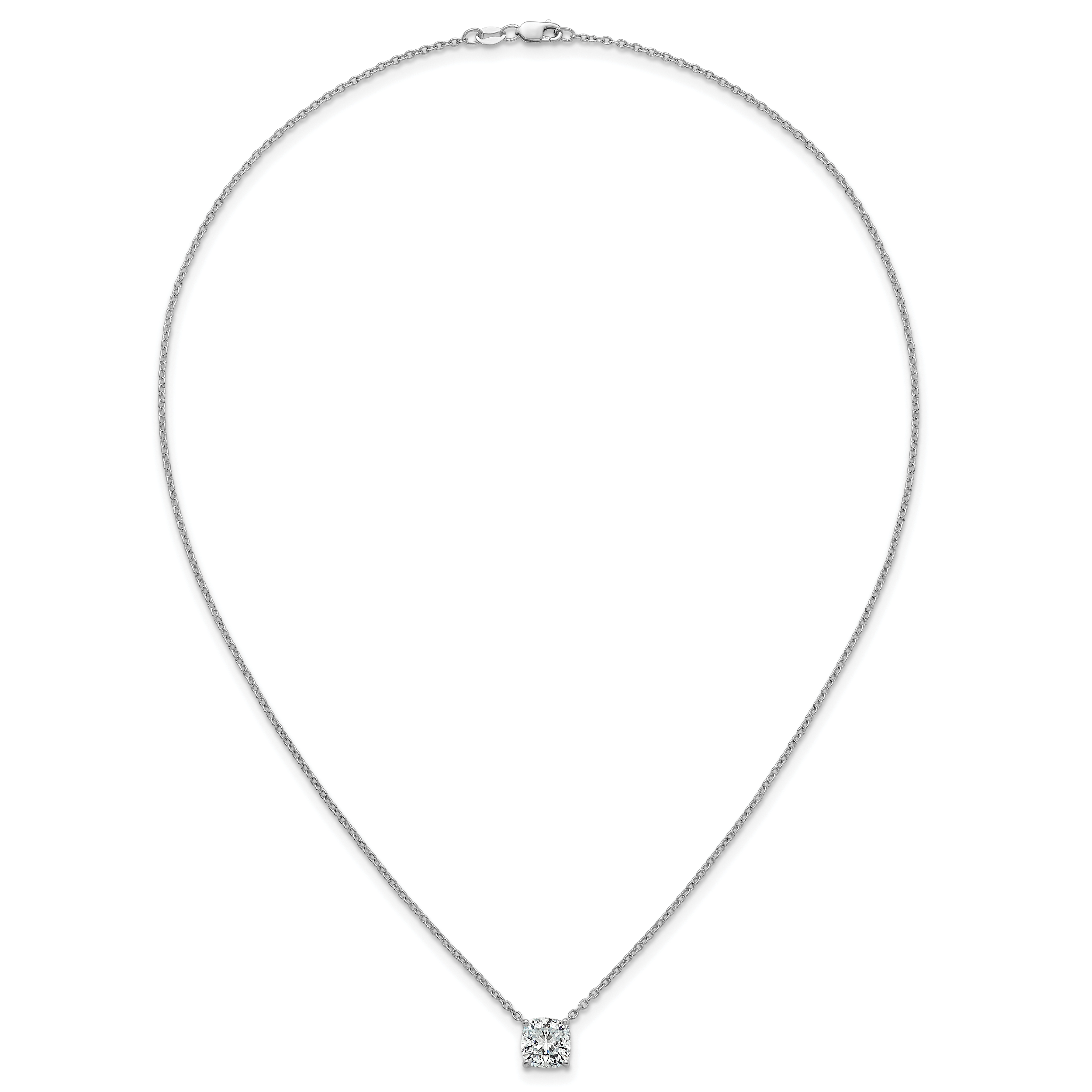 14k White Gold 2 1/2 carat Lab Grown Diamond VS+ F+ Cushion Complete 18 inch Four Prong Pendant Necklace