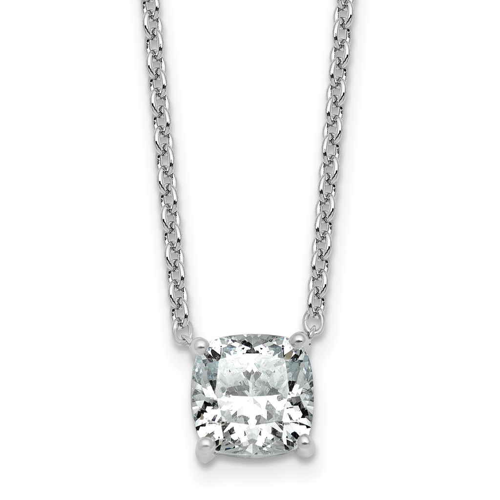 14k White Gold 2 1/2 carat Lab Grown Diamond VS+ F+ Cushion Complete 18 inch Four Prong Pendant Necklace