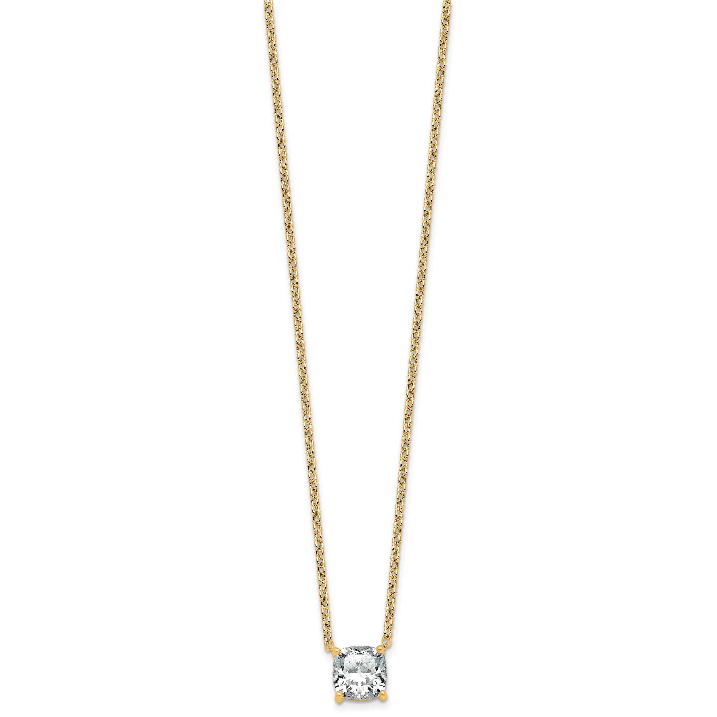 14k 2 1/2 carat Lab Grown Diamond VS+ F+ Cushion Complete 18 inch Four Prong Pendant Necklace