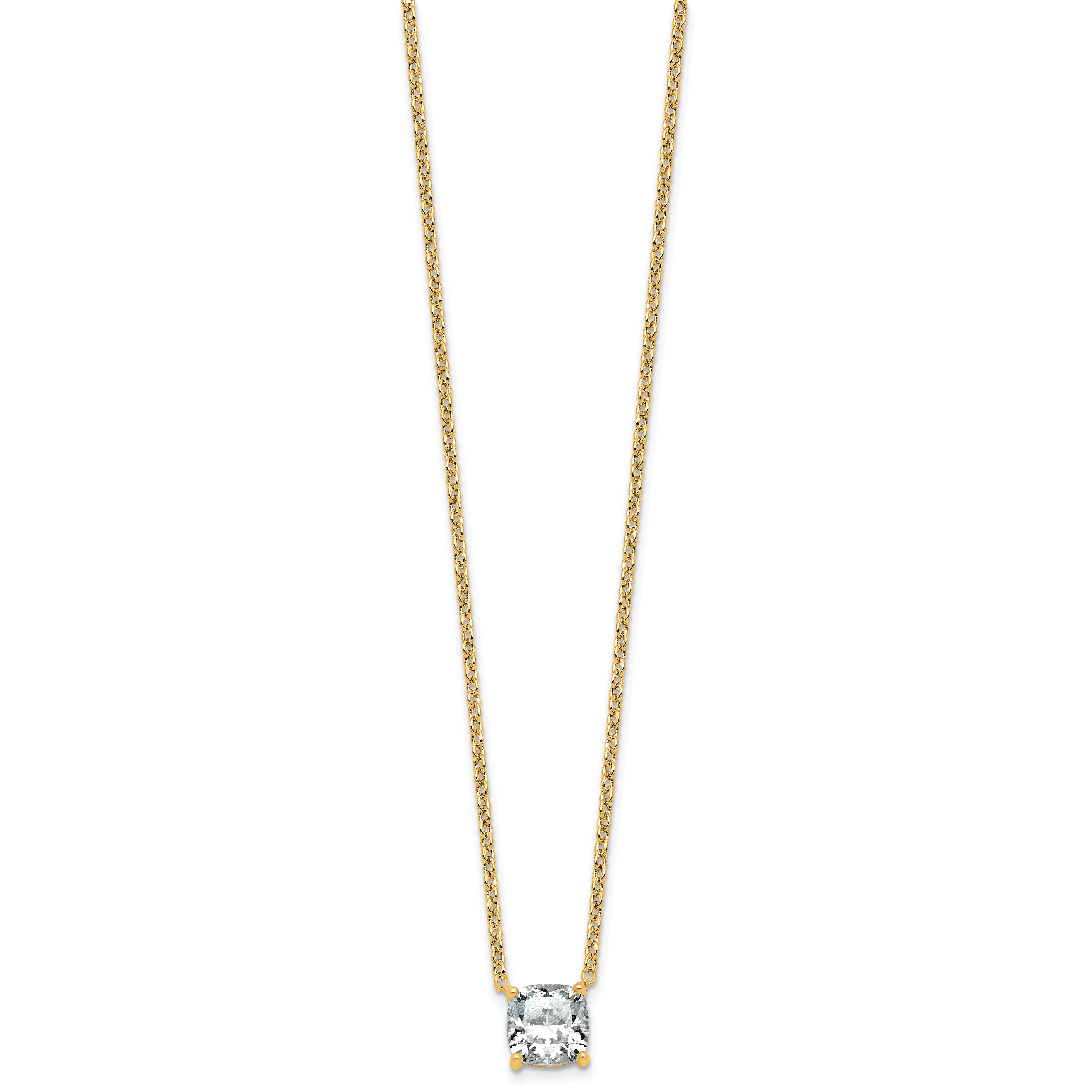 14k 2 1/2 carat Lab Grown Diamond VS+ F+ Cushion Complete 18 inch Four Prong Pendant Necklace