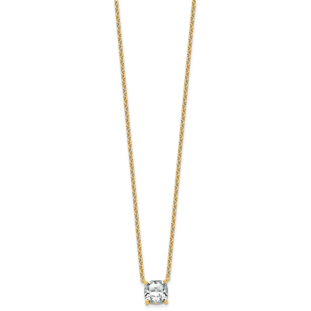 14k 2 1/2 carat Certified Lab Grown Diamond VS+ F+ Cushion Complete 18 inch Four Prong Pendant Necklace