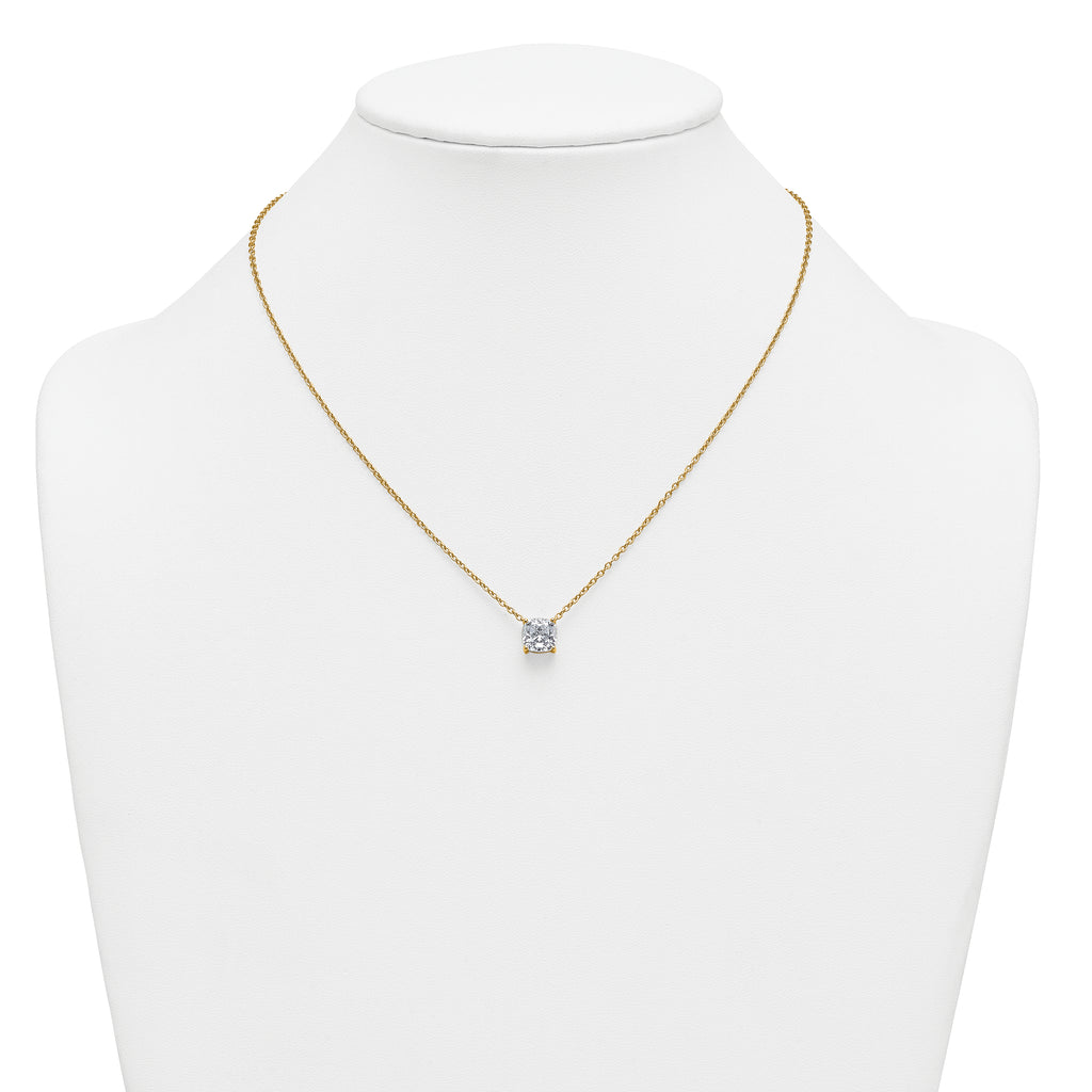 14k 2 1/2 carat Certified Lab Grown Diamond VS+ F+ Cushion Complete 18 inch Four Prong Pendant Necklace