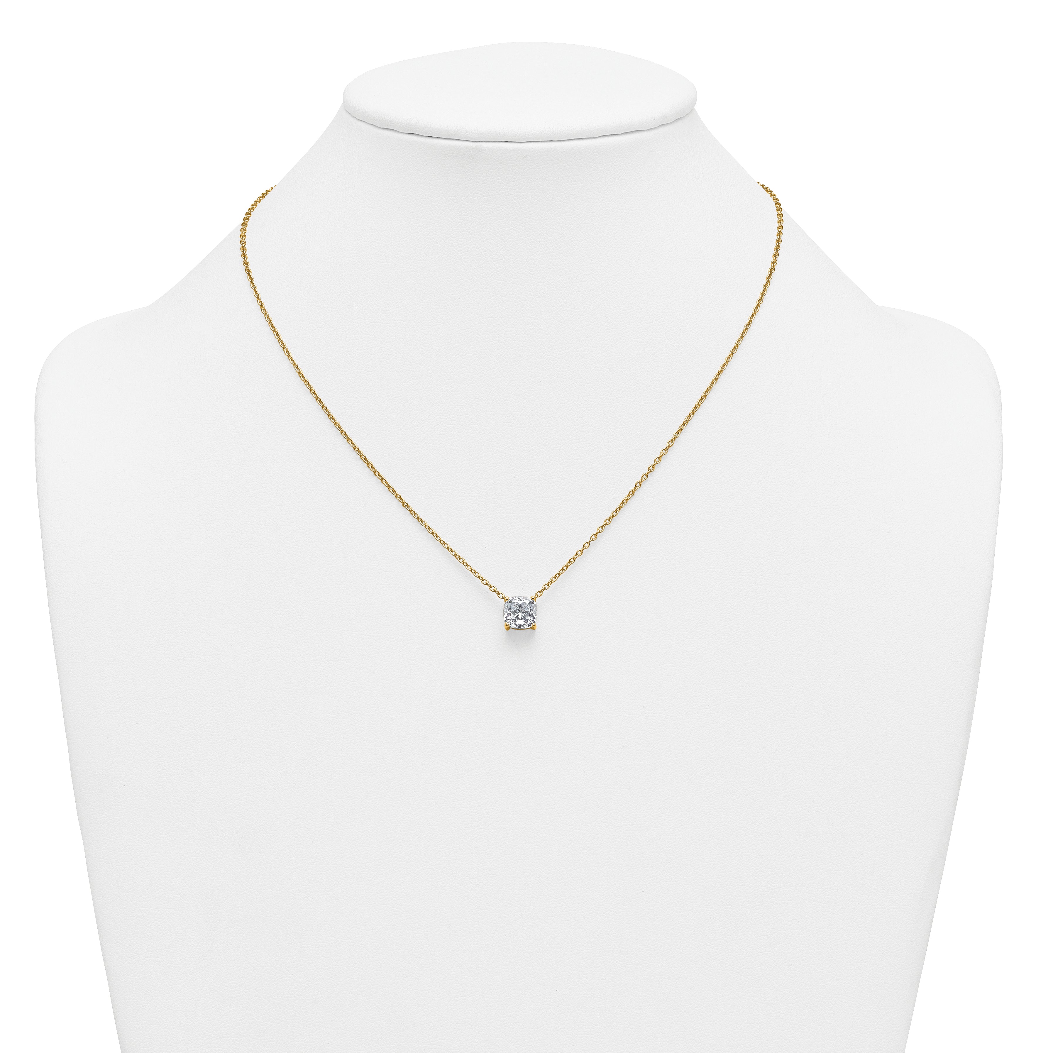 14k 2 1/2 carat Lab Grown Diamond VS+ F+ Cushion Complete 18 inch Four Prong Pendant Necklace