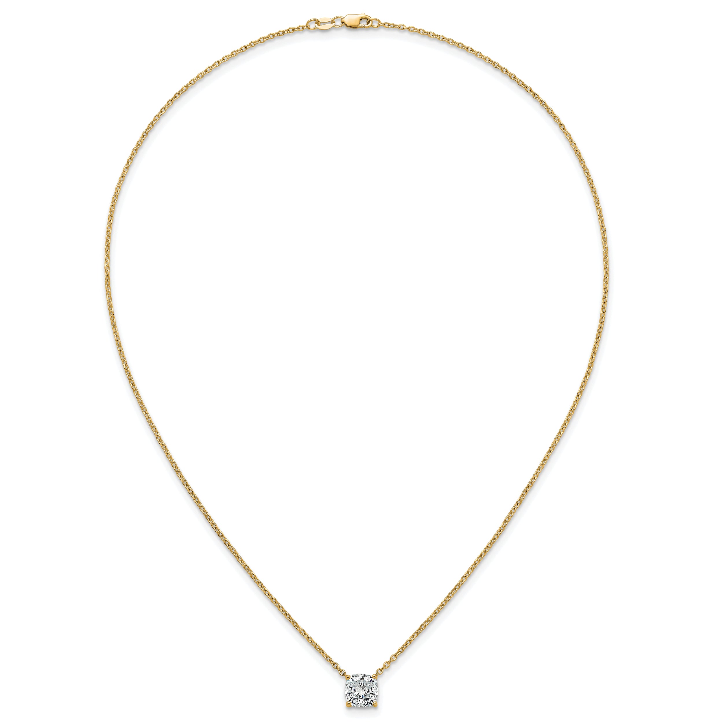 14k 2 1/2 carat Lab Grown Diamond VS+ F+ Cushion Complete 18 inch Four Prong Pendant Necklace