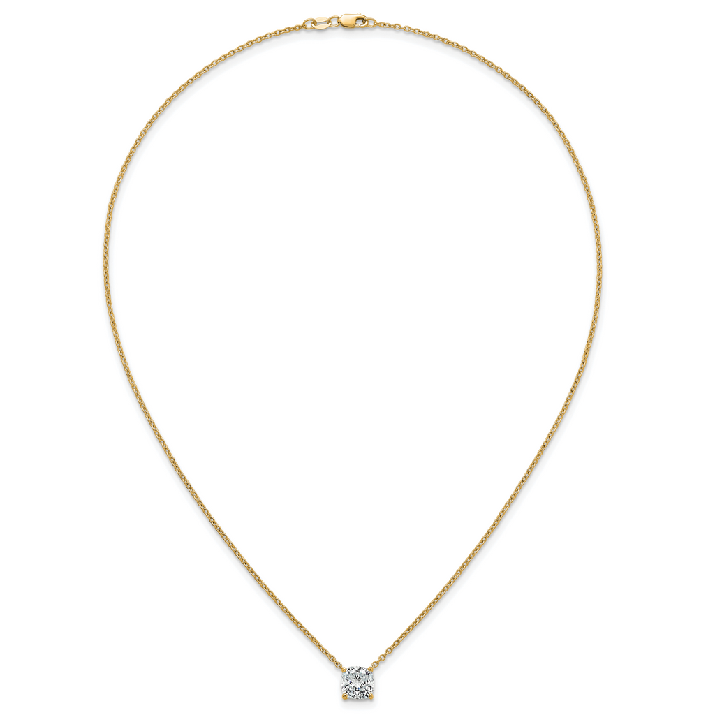14k 2 1/2 carat Lab Grown Diamond VS+ F+ Cushion Complete 18 inch Four Prong Pendant Necklace