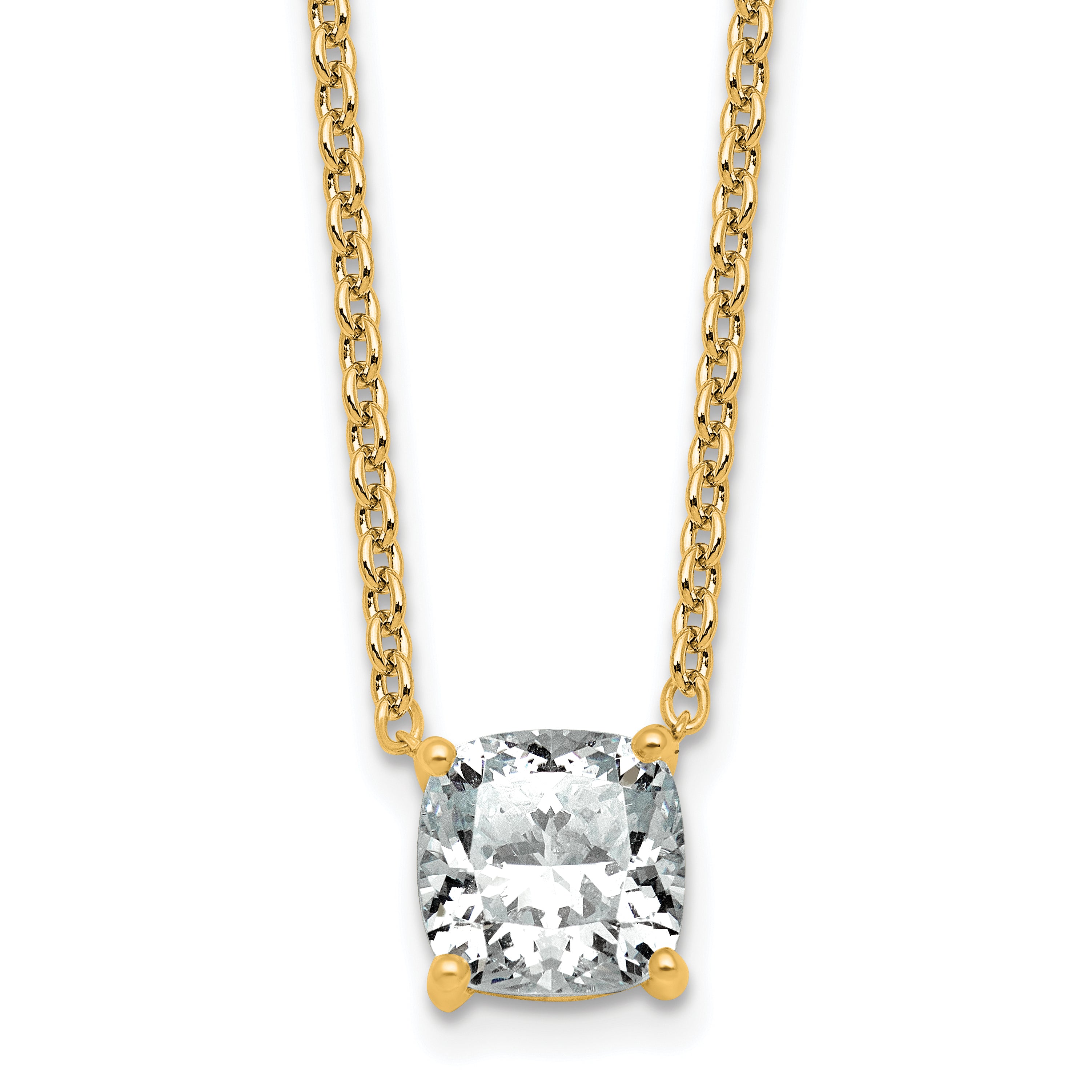 14k 2 1/2 carat Certified Lab Grown Diamond VS+ F+ Cushion Complete 18 inch Four Prong Pendant Necklace