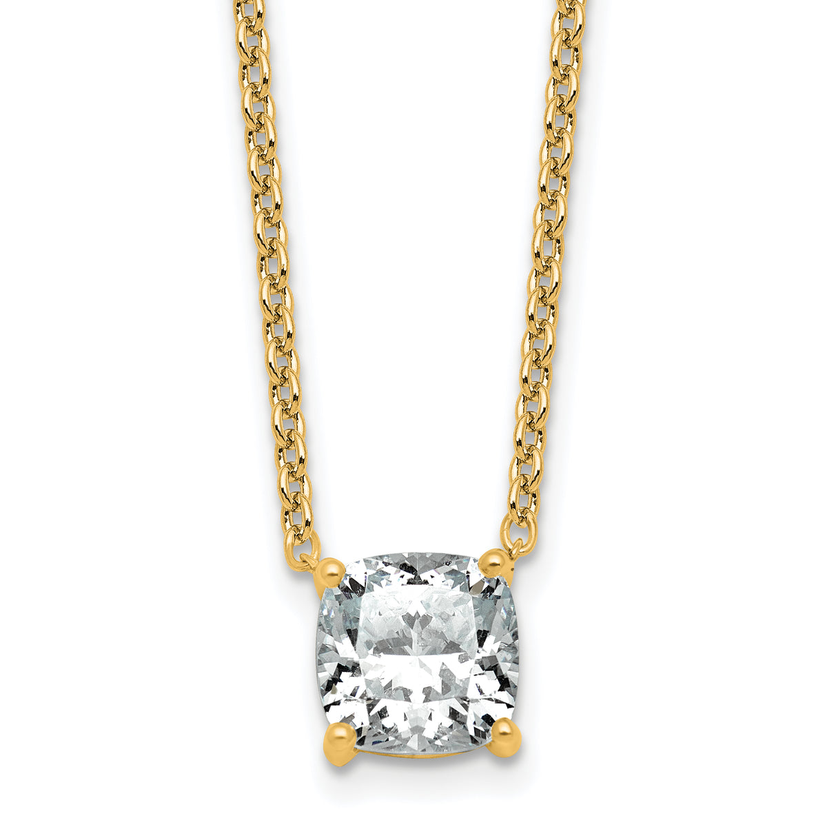 14k 2 1/2 carat Certified Lab Grown Diamond VS+ F+ Cushion Complete 18 inch Four Prong Pendant Necklace