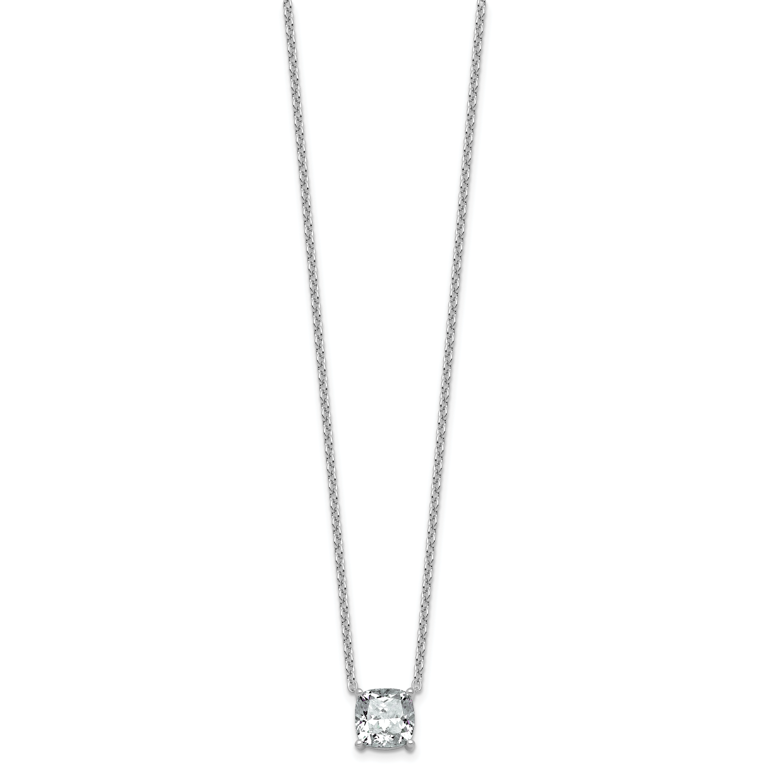 14k White Gold 3 carat Lab Grown Diamond VS+ F+ Cushion Complete 18 inch Four Prong Pendant Necklace